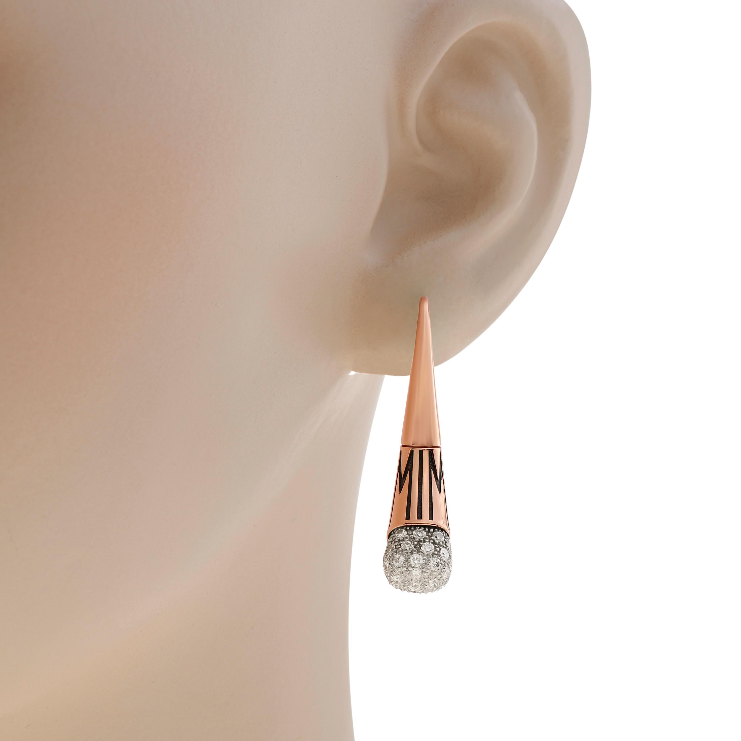 Mimi Milano 18K Rose Gold and 18k White Gold Drop Earrings feature 1.4ct. tw. in rose gold with an iconic 