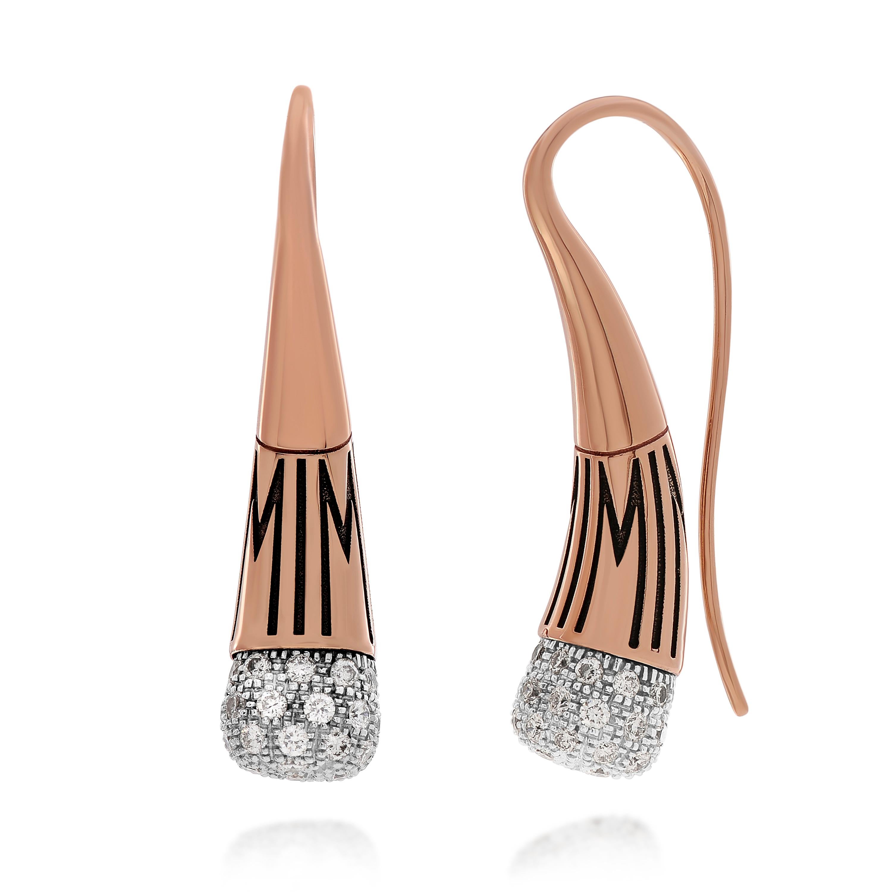 Contemporary Mimi Milano Tam Tam 18k Rose & White Gold Diamond Drop Earrings For Sale