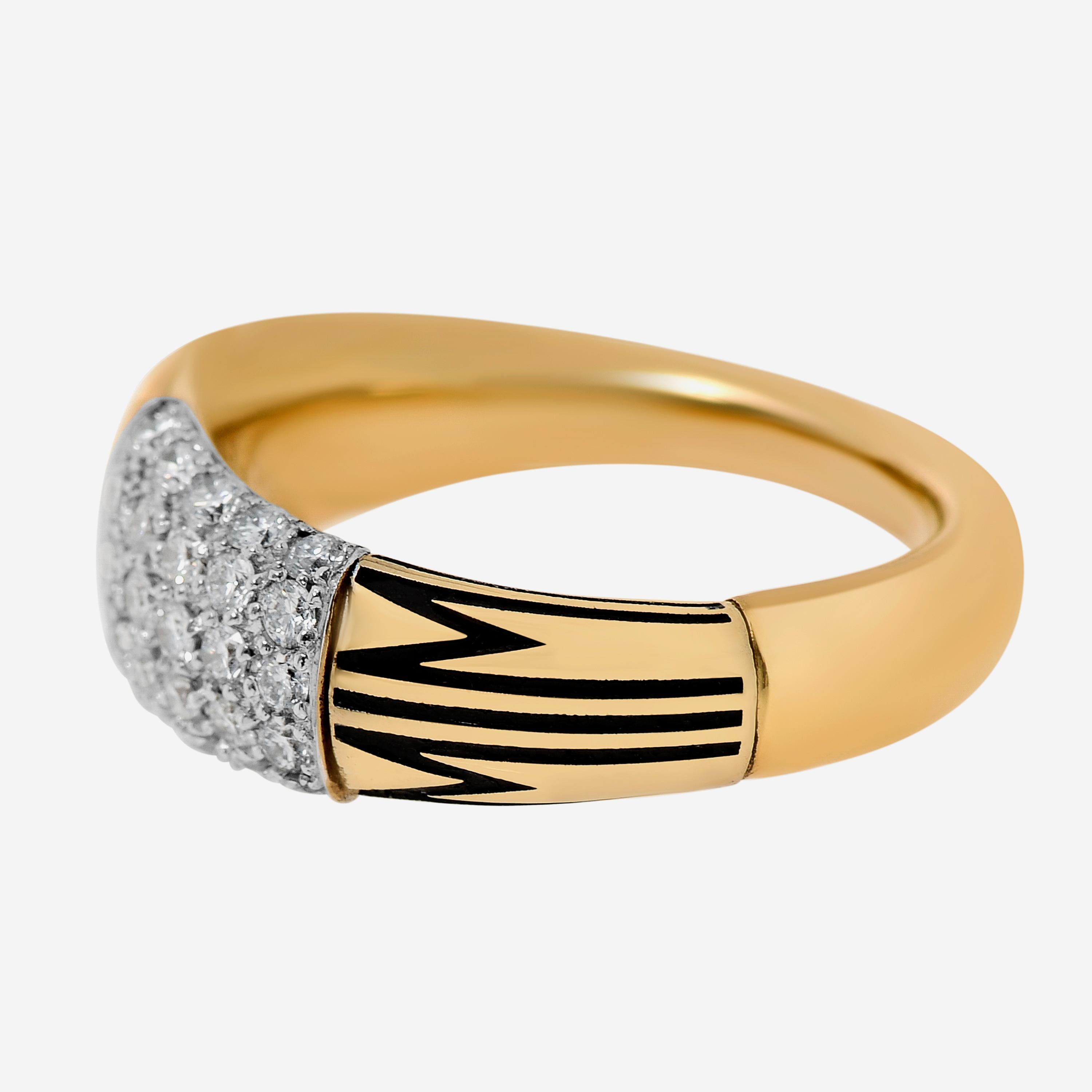 Contemporary Mimi Milano Tam Tam 18K Yellow & White Gold, Diamond Ring sz 6.75 For Sale