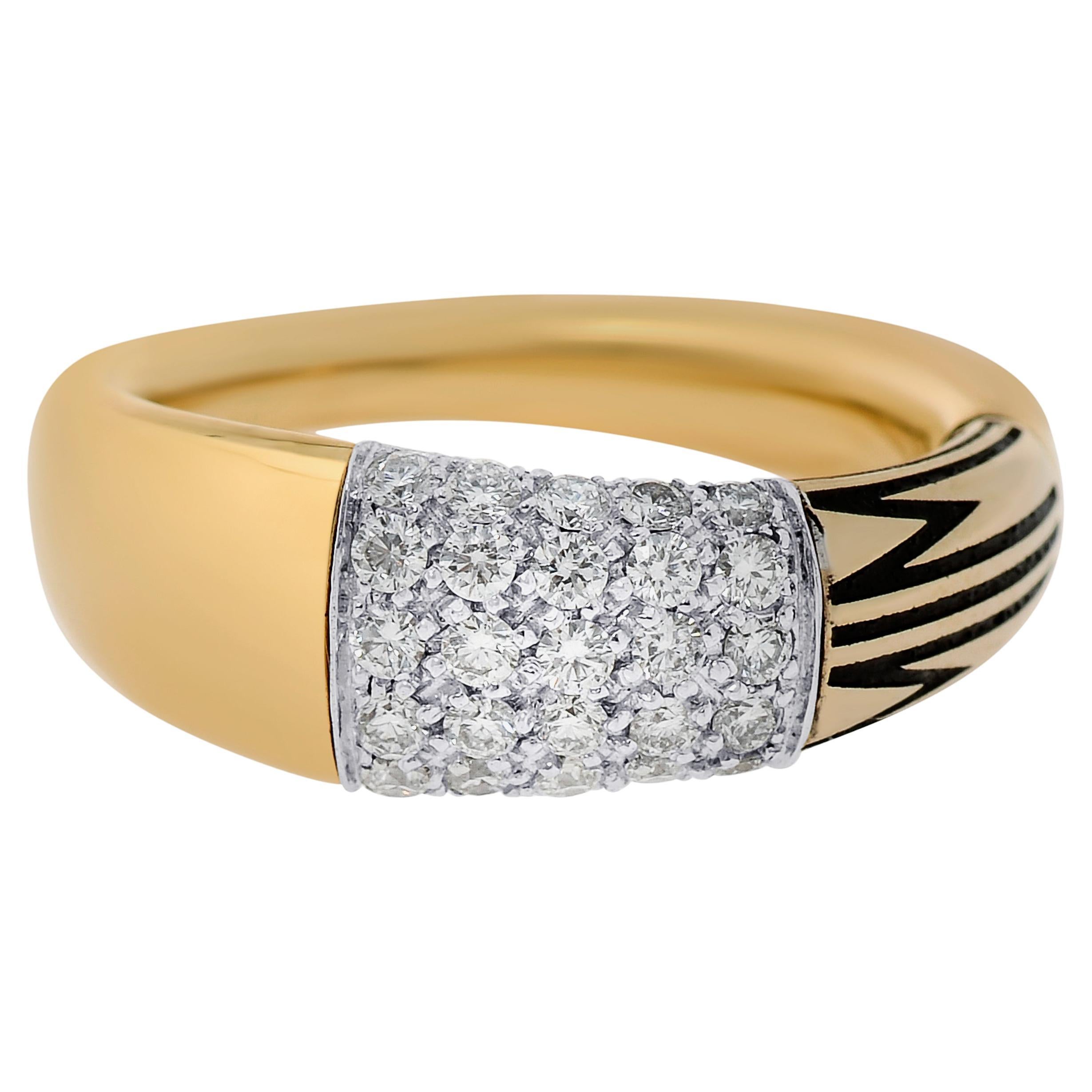 Mimi Milano Tam Tam 18K Yellow & White Gold, Diamond Ring sz 6.75 For Sale