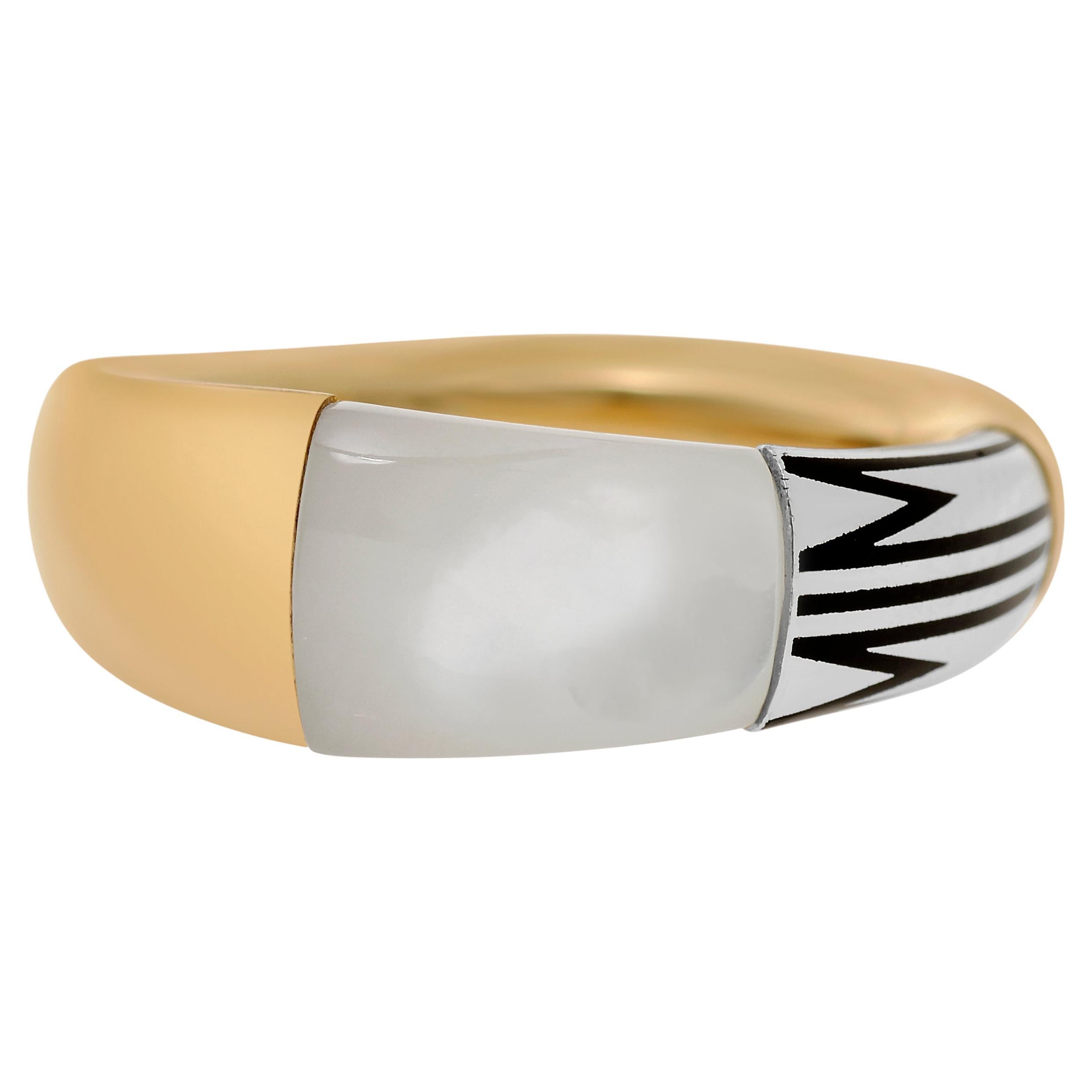 Mimi Milano Tam Tam 18K Yellow & White Gold, MoP Ring sz 6.5 For Sale
