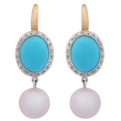 Mimi Milano Turquoise Pearl Diamond Gold Earrings