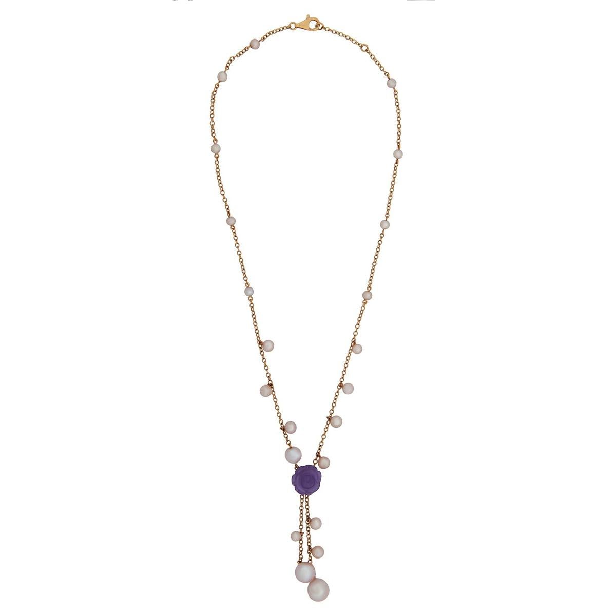 Mimi Mmilano Lavender Jade Pearl Rose Gold Necklace For Sale