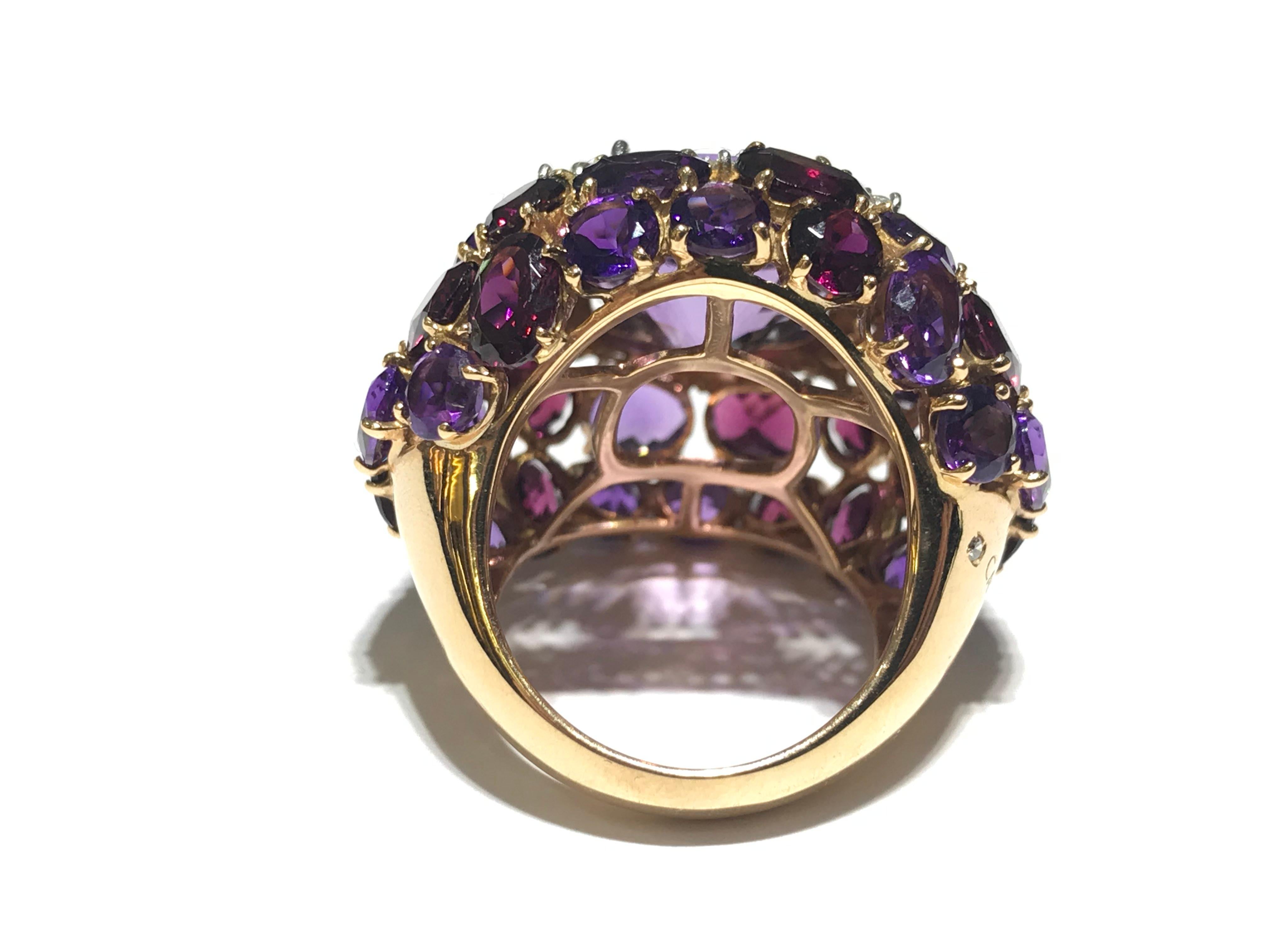 Women's Mimi Purple Amethyst Cocktail Ring in 18 Karat Pink Gold and Diamond Halo For Sale
