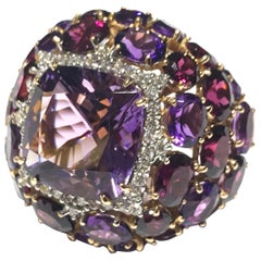 Mimi Purple Amethyst Cocktail Ring in 18 Karat Pink Gold and Diamond Halo