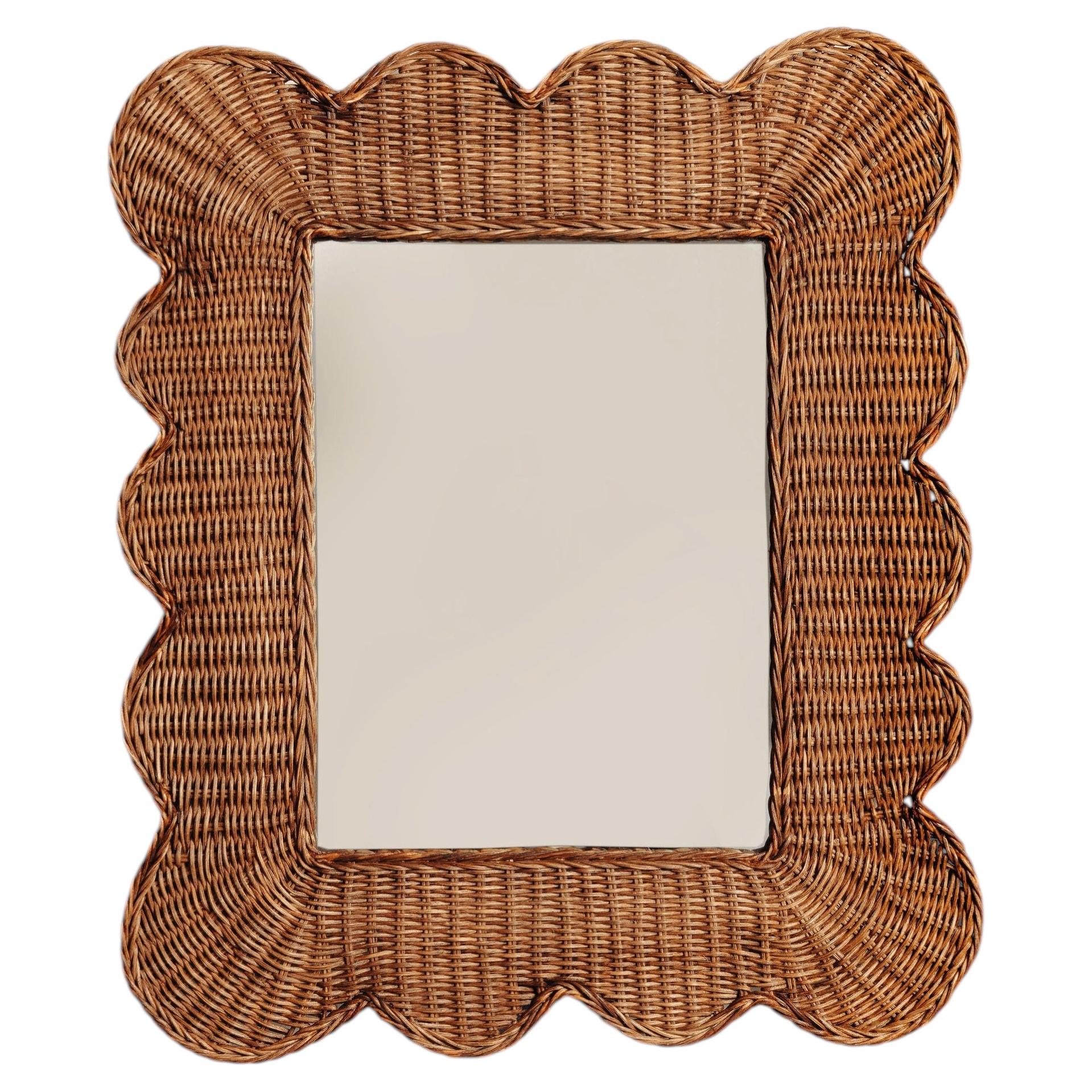 Mimi Rattan Scalloped Mirror, Small Teak