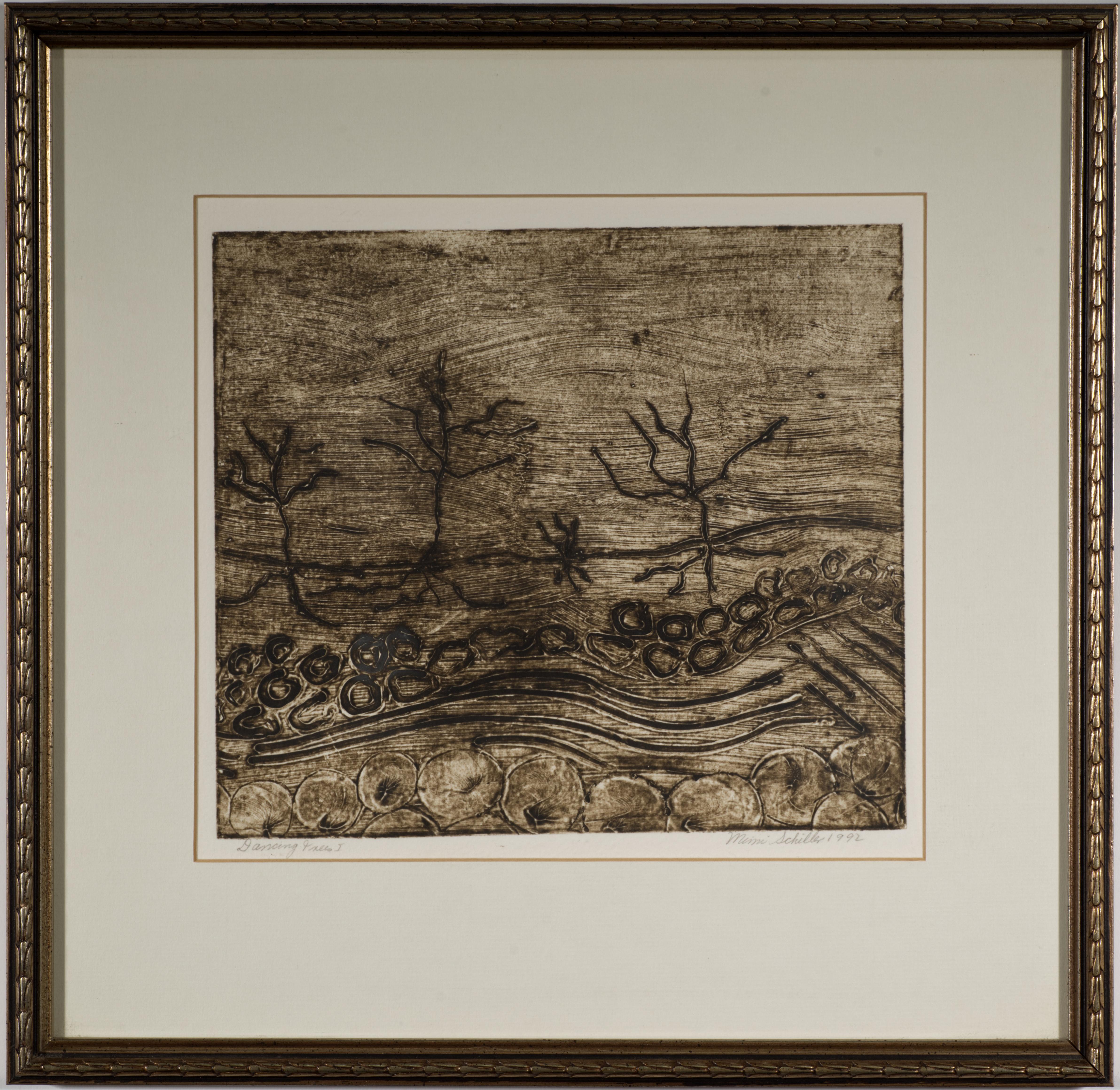 Mimi Schiller „Dancing Trees I“, gerahmter lithografischer Druck, 1992 (Organische Moderne) im Angebot