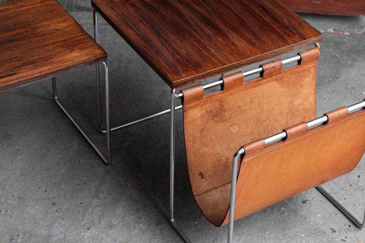 Leather Mimi set / Nesting tables by Brabantia, Dutch design, 1960's