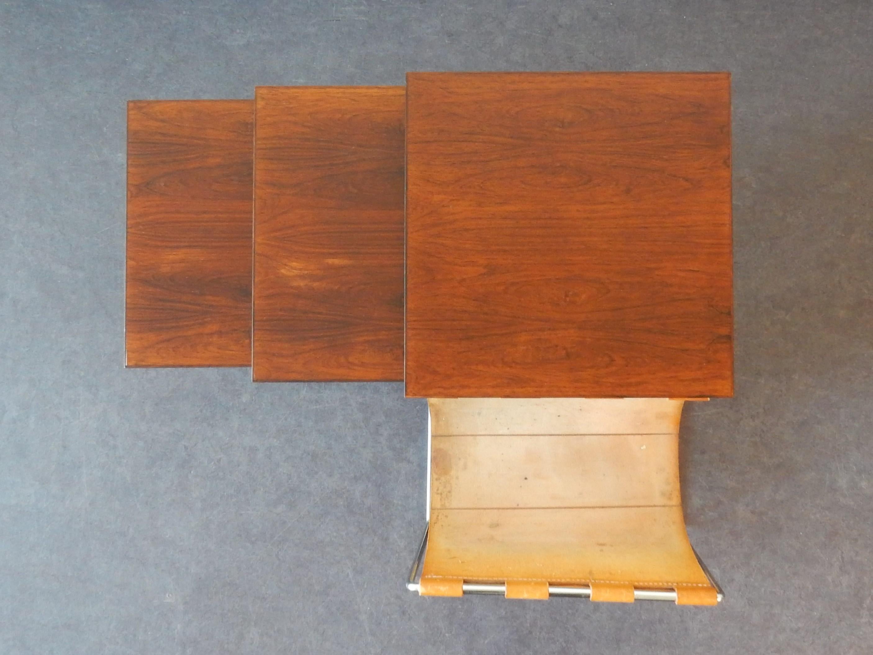 Mid-Century Modern Mimi Set of 3 Nesting Tables with Magazine Holder by Brabantia, the Netherlands