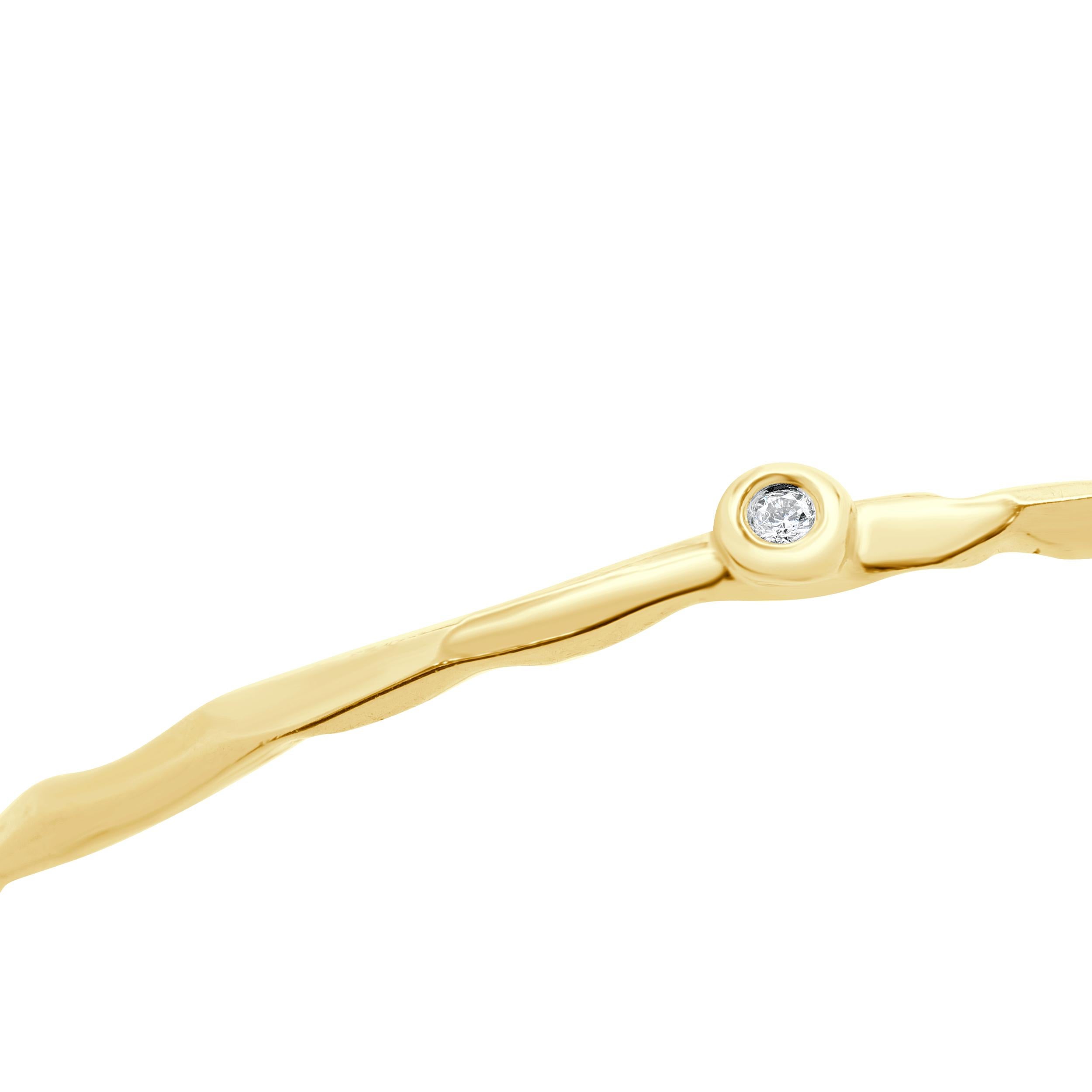Round Cut Mimi So 18 Karat Yellow Gold Diamond Station Freeform Bangle Bracelet