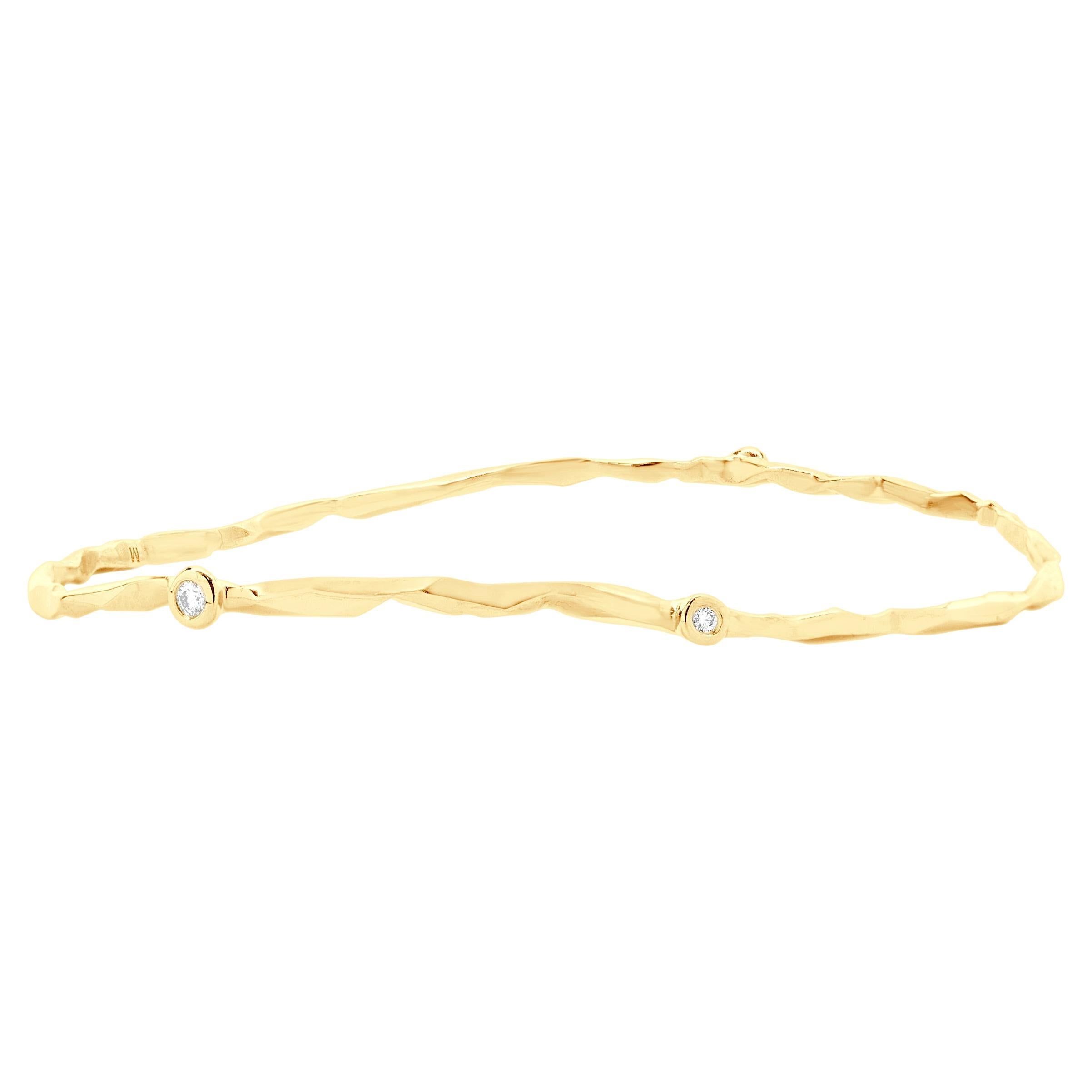 Mimi So 18 Karat Yellow Gold Diamond Station Freeform Bangle Bracelet