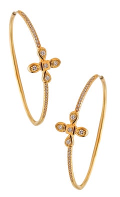 MiMi SO Pendientes Aros Contemporáneos De Oro Amarillo De 18 Kt Con Diamantes VS