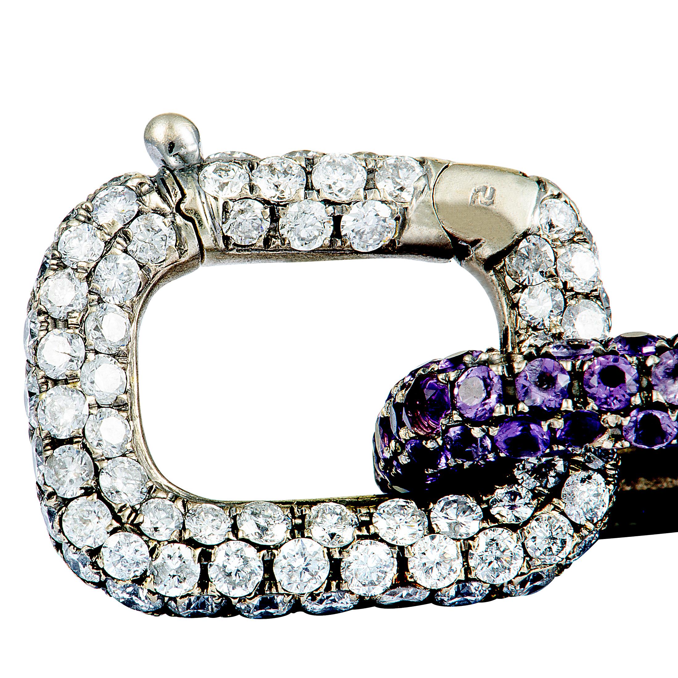 Mimi So Diamond and Sapphire White Gold Chain Bracelet In Excellent Condition In Southampton, PA