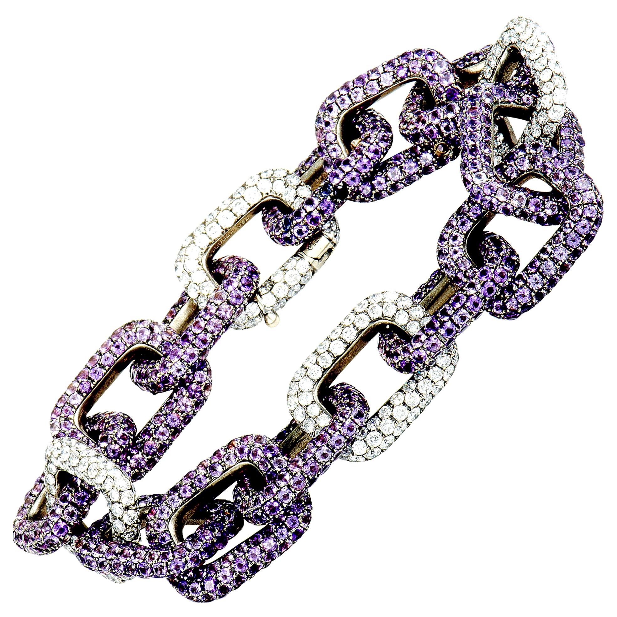 Mimi So Diamond and Sapphire White Gold Chain Bracelet