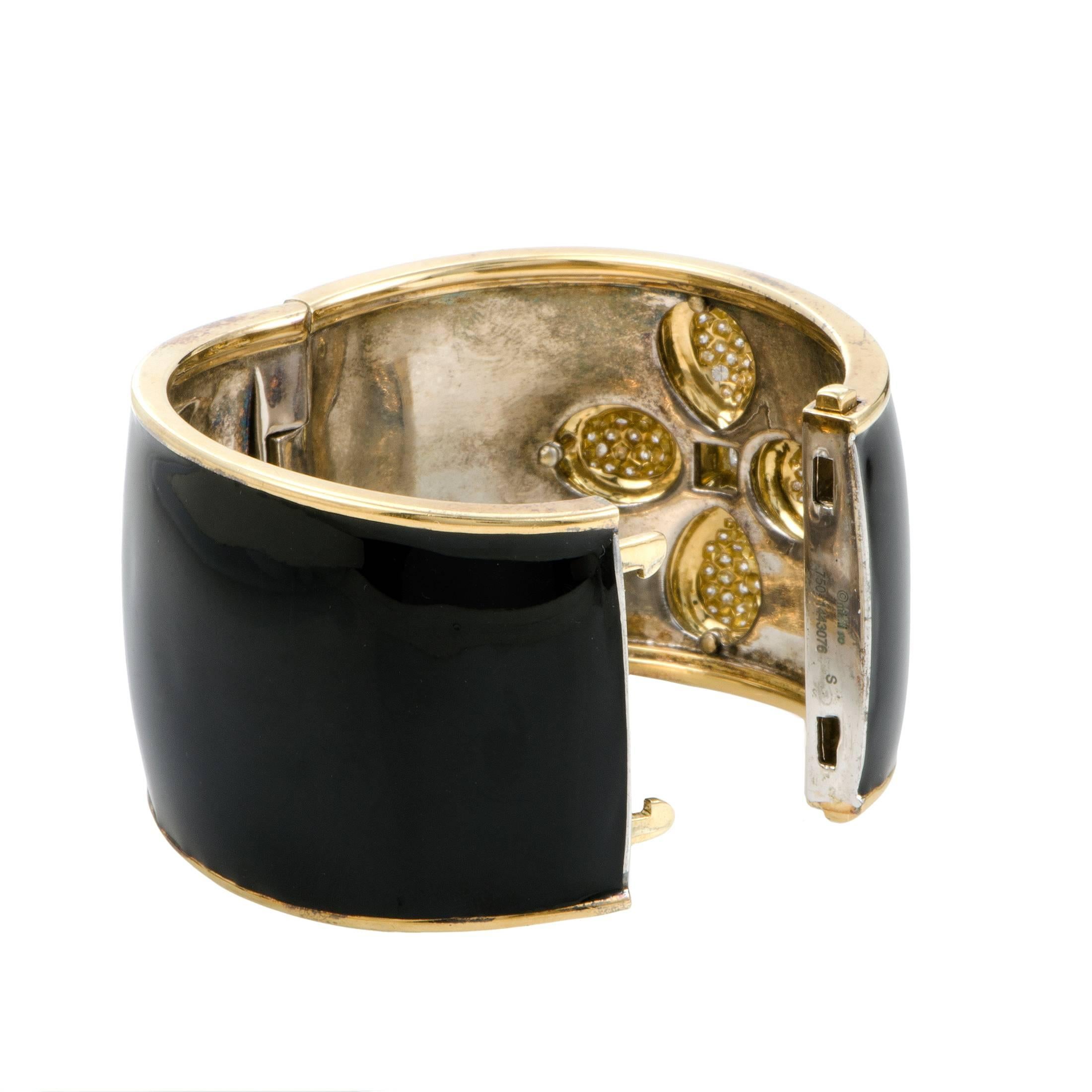 Mimi So Diamond Enameled Yellow Gold and Silver Bangle Bracelet In Excellent Condition In Southampton, PA