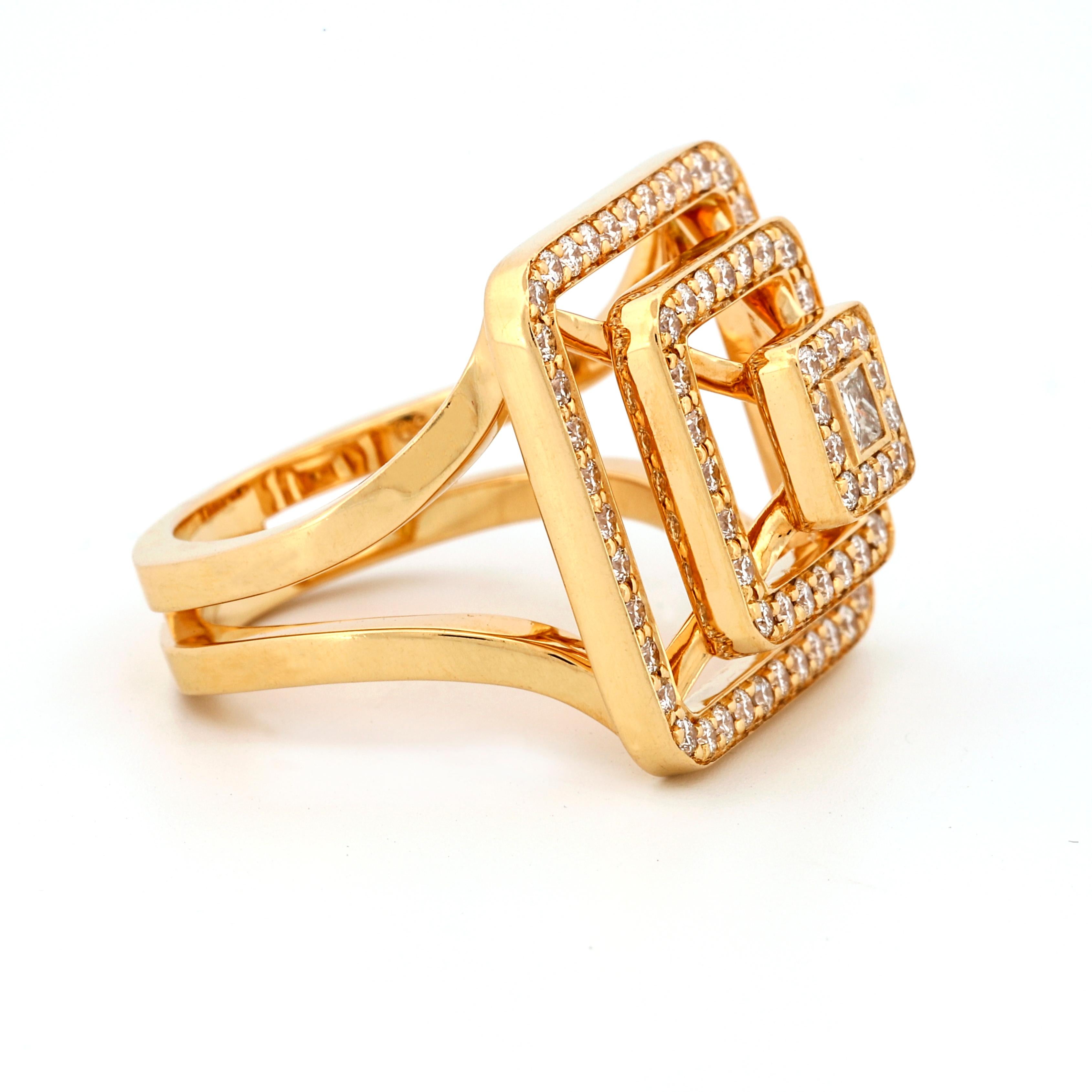 Moderne Mimi So Piece Pyramid Diamond Ring en or jaune 18 carats, taille 6,5 en vente