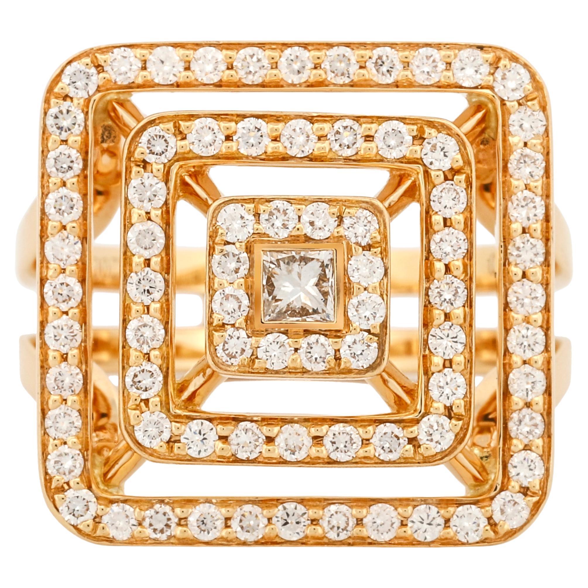Mimi So Piece Pyramid Diamond Ring in 18k Yellow Gold Size 6.5 For Sale