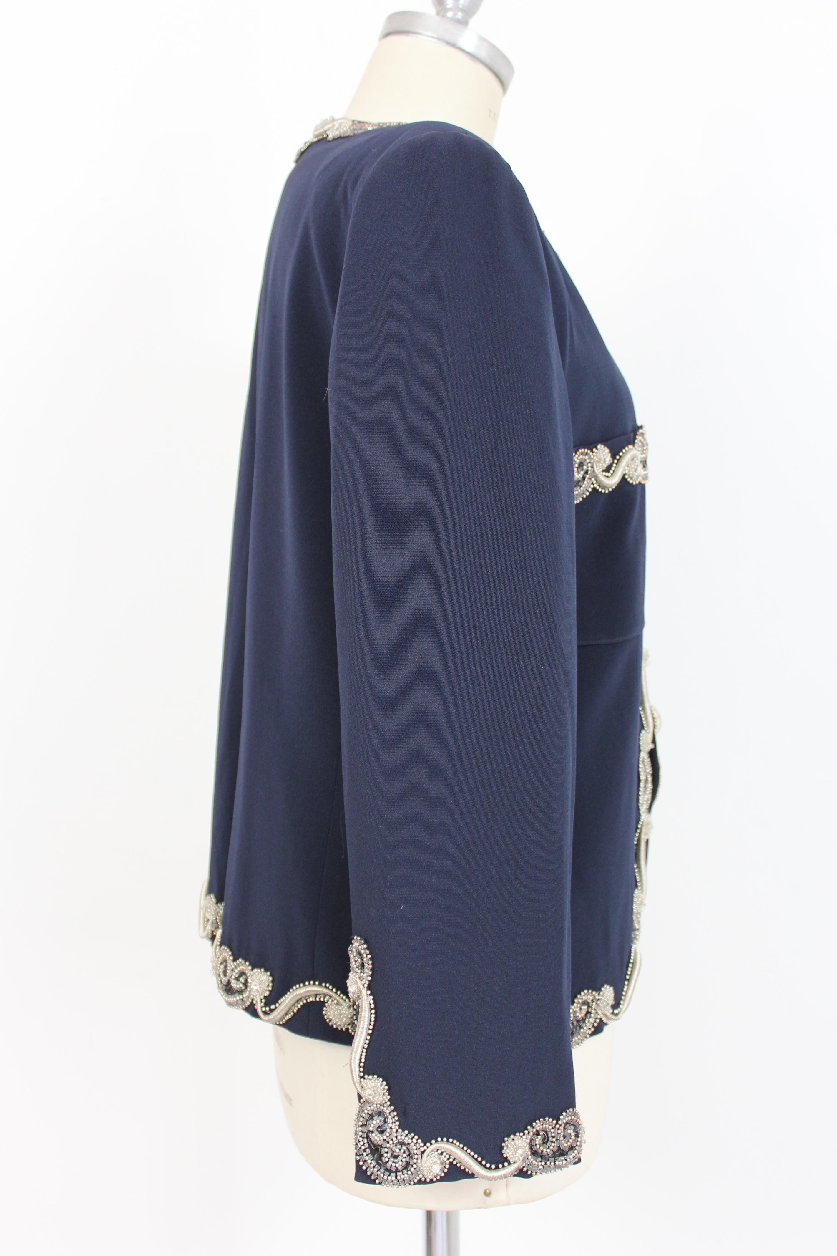 Mimmina Blau Silber Wolle Pailletten Perlen Abend klassische Jacke 1980er (Schwarz)