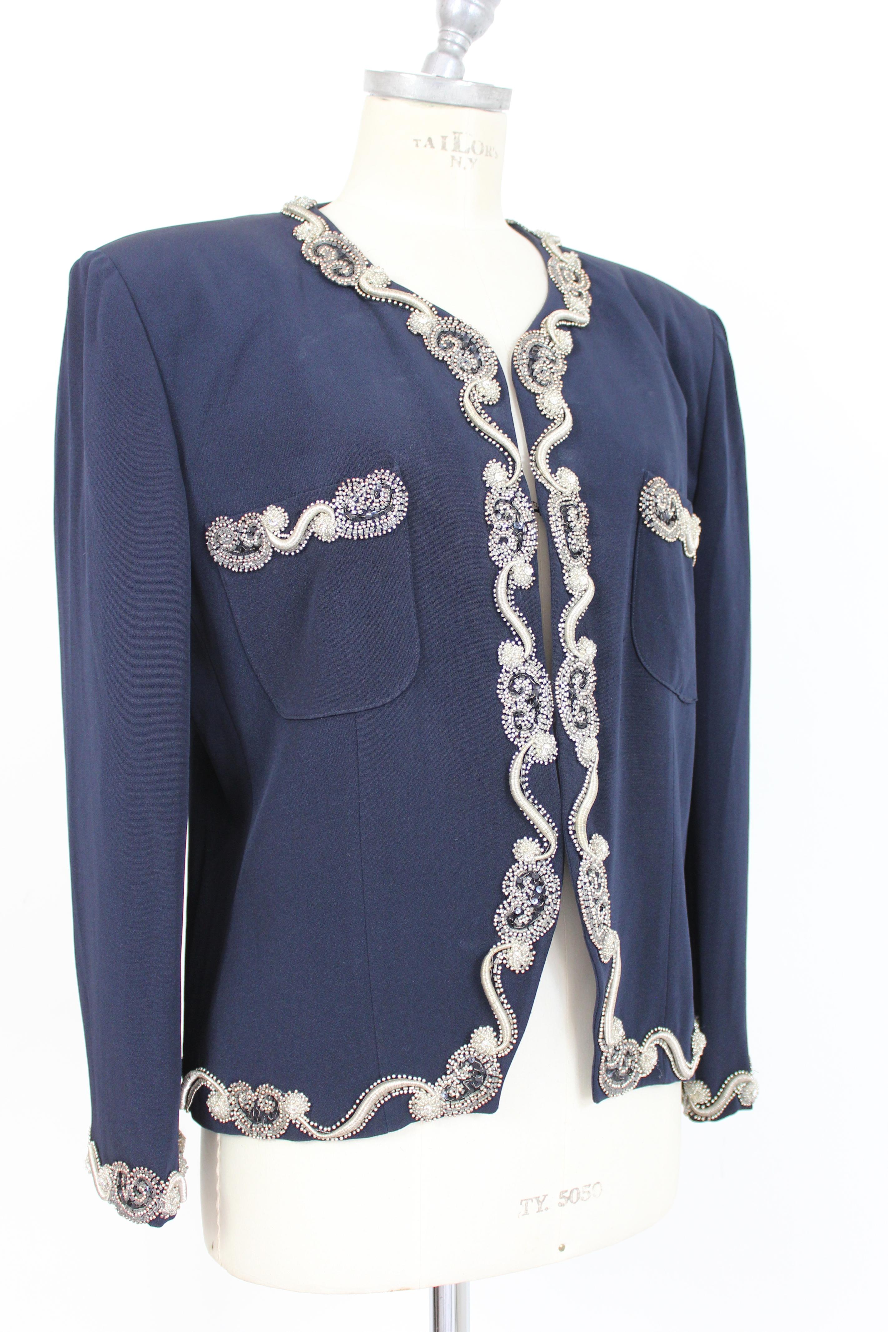 Mimmina Blau Silber Wolle Pailletten Perlen Abend klassische Jacke 1980er im Zustand „Hervorragend“ in Brindisi, Bt