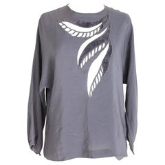 Mimmina Gray Silk Lace Soft Blouse Evening Shirt