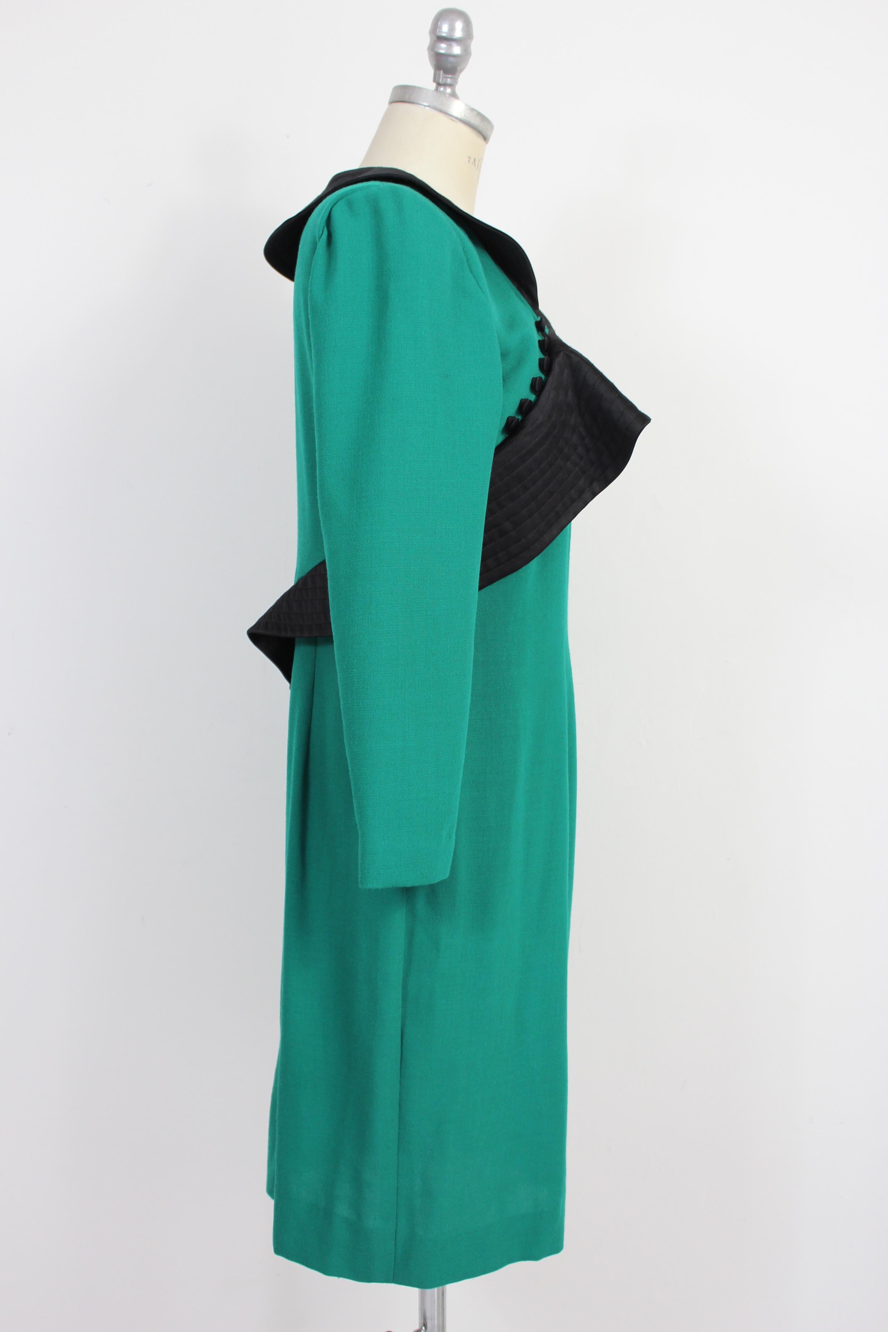 Blue Mimmina Green Black Wool 80s Cocktail Sheath Dress