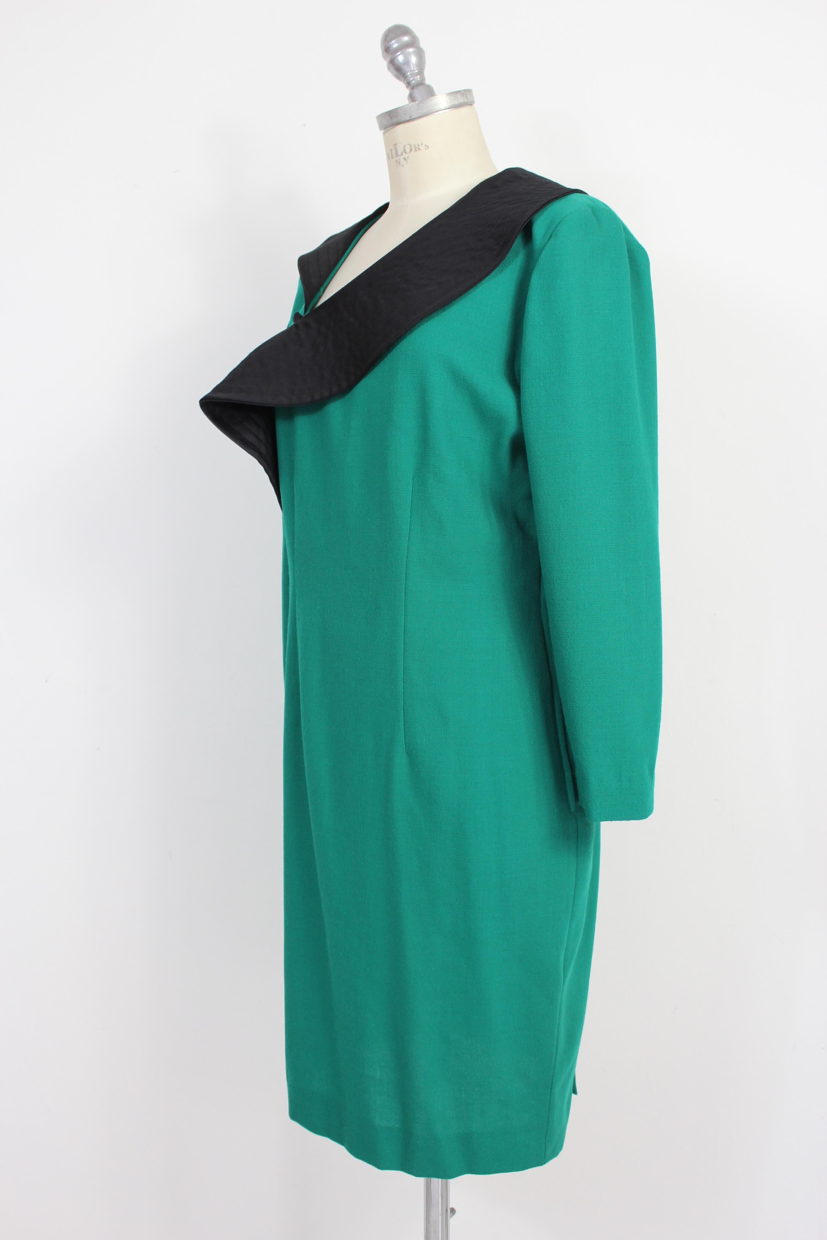 Mimmina Green Black Wool 80s Cocktail Sheath Dress In Excellent Condition In Brindisi, Bt