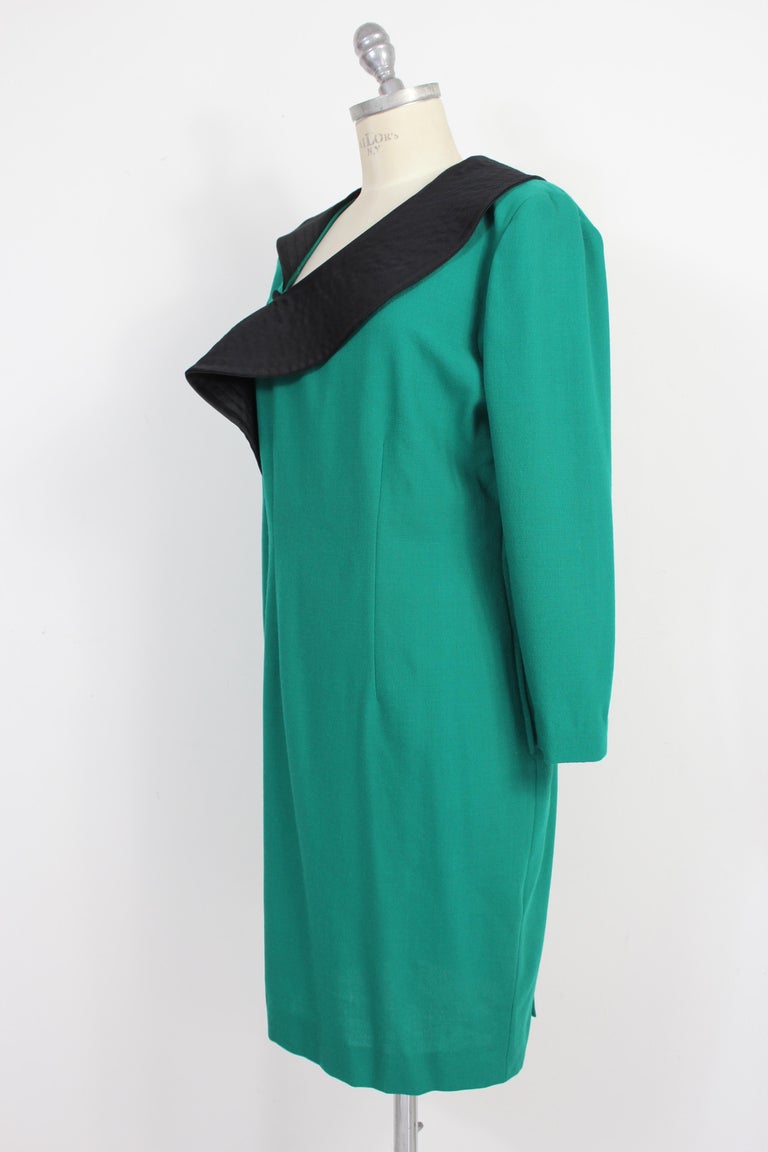Mimmina Green Black Wool 80s Cocktail Sheath Dress at 1stDibs