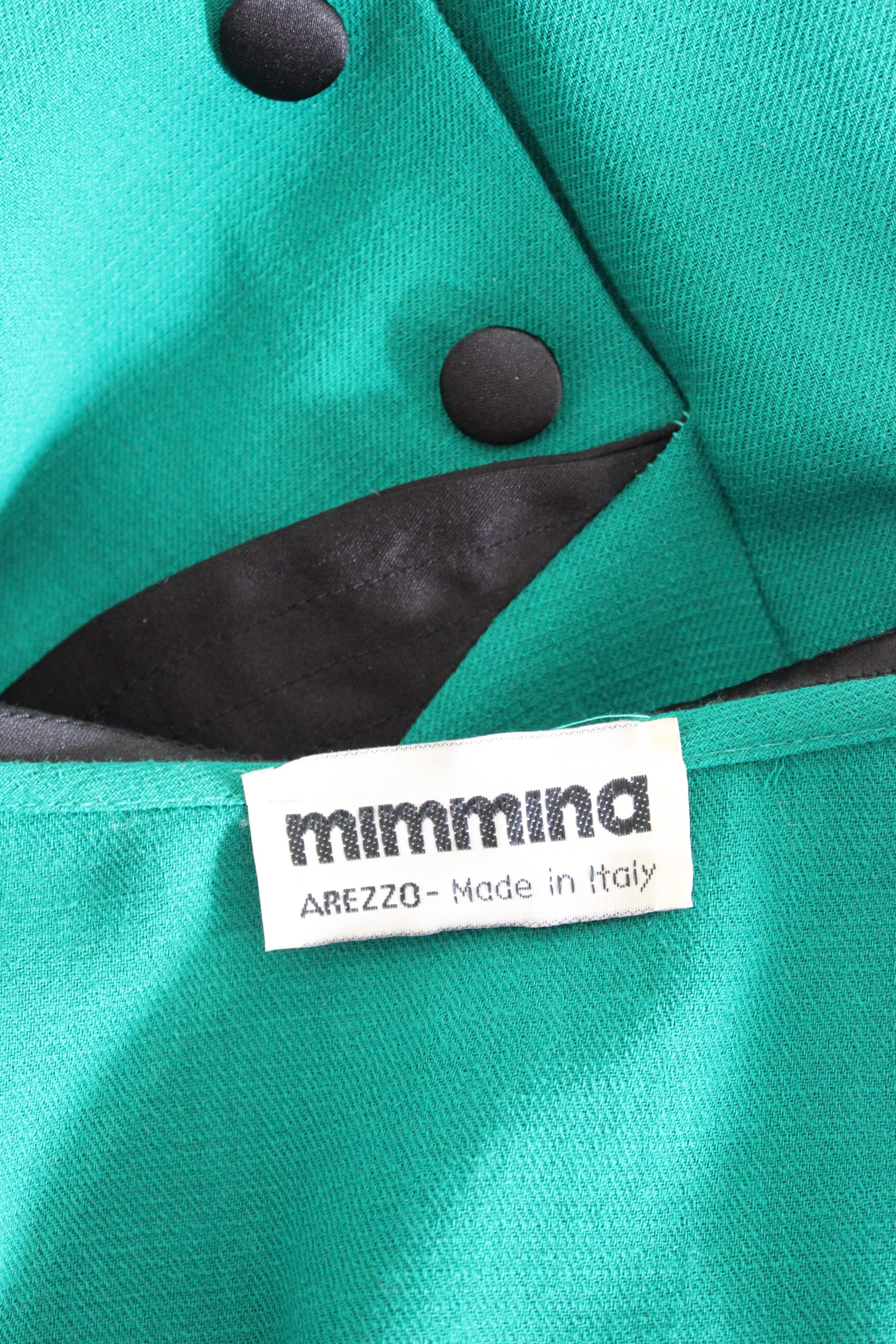 Mimmina Green Black Wool 80s Cocktail Sheath Dress 1