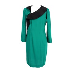 Mimmina Green Black Wool 80s Cocktail Sheath Dress
