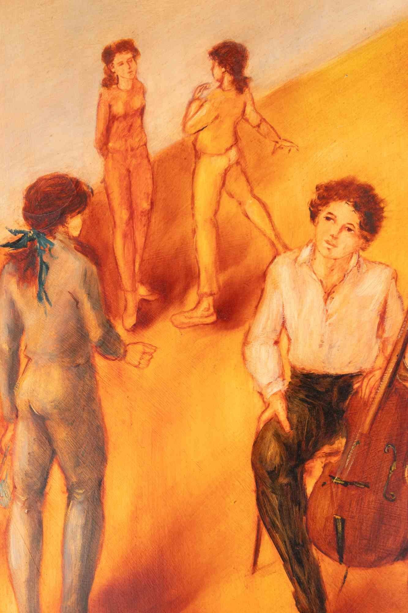 After the Musical Rehearsals - Oil Paint by Mimmo Andriuoli -1990s For Sale 1