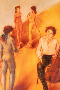 After the Musical Rehearsals - Oil Paint by Mimmo Andriuoli -1990s