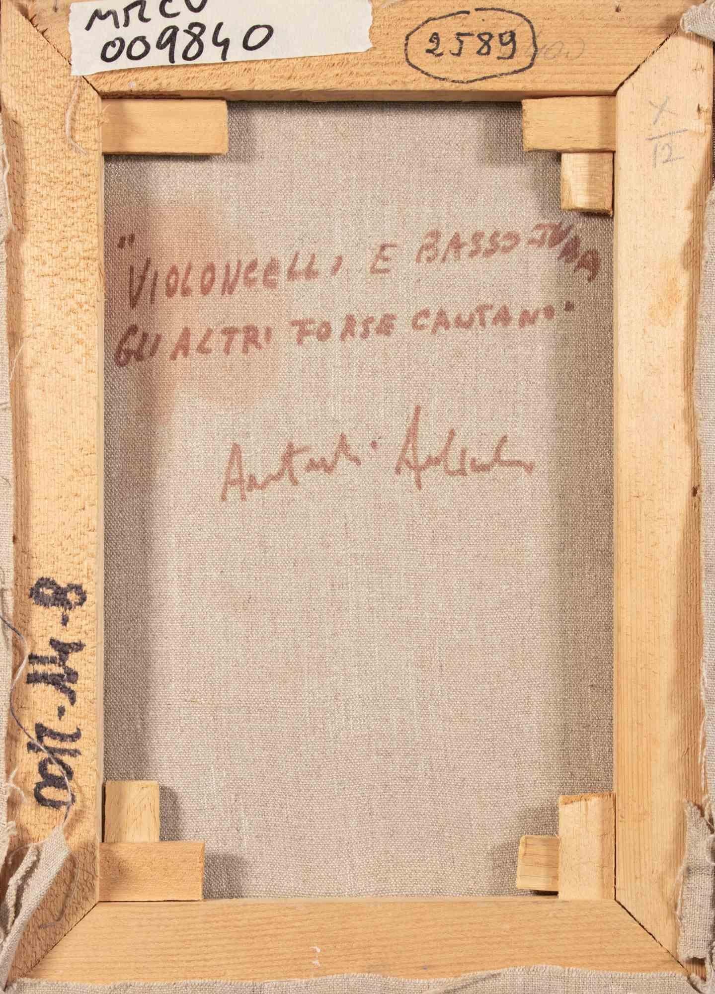 Cellos und Bässe - Ölgemälde von Mimmo Andriuoli - 1990er Jahre im Angebot 3