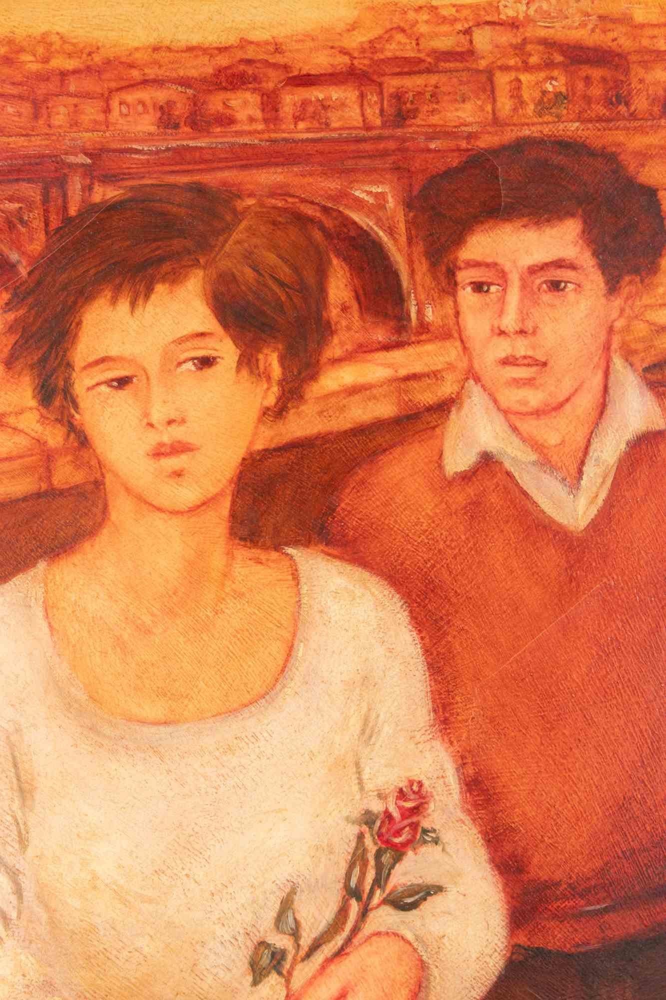 Treffen - Ölgemälde von Mimmo Andriuoli - 1990er Jahre im Angebot 1