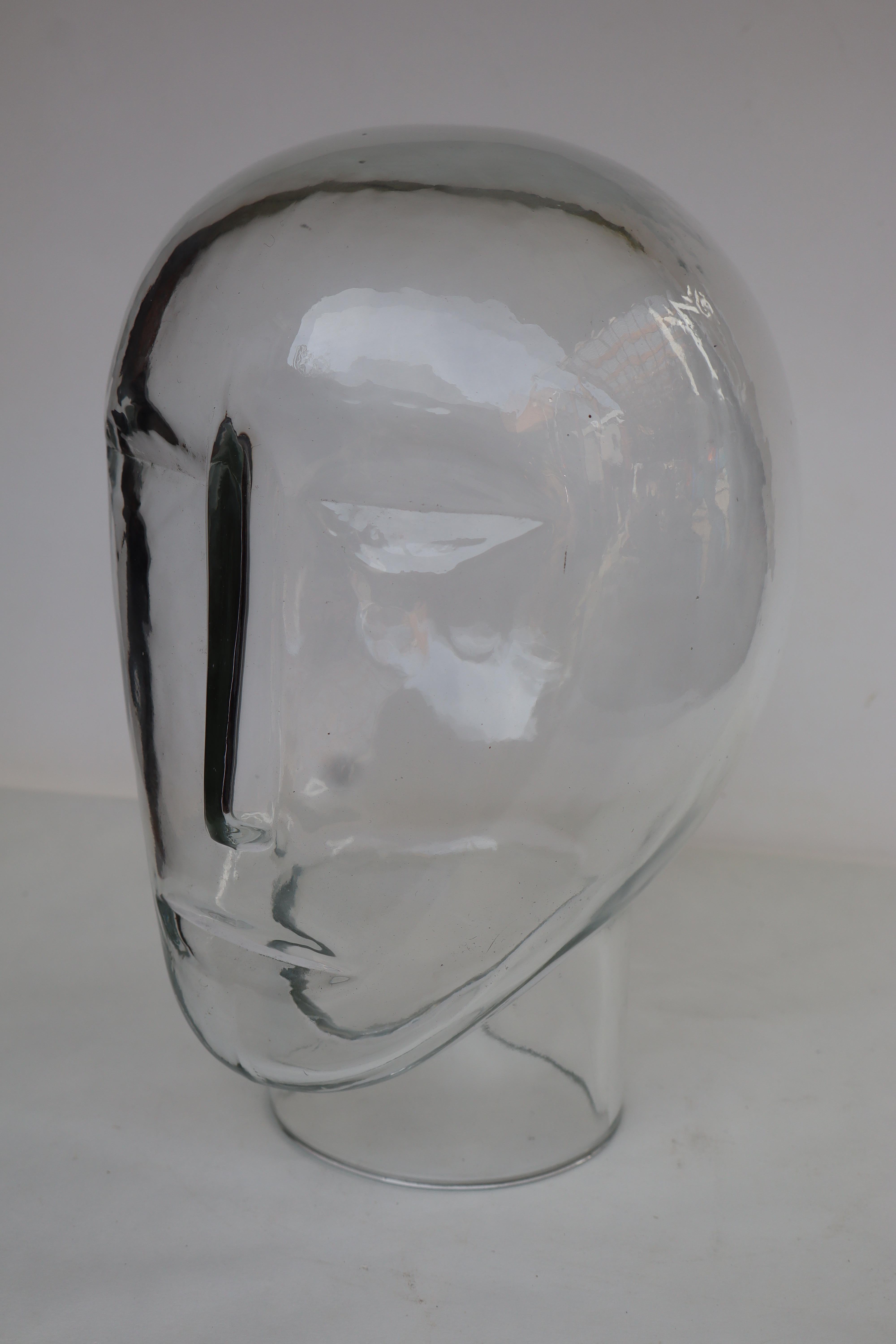 Italian Mimmo Paladino: Glass head sculpture in Murano glass, 1989 Meta Memphis For Sale