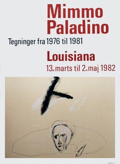 Vintage 1982 After Mimmo Paladino 'Louisiana' Black & White, Red Offset Lithograph