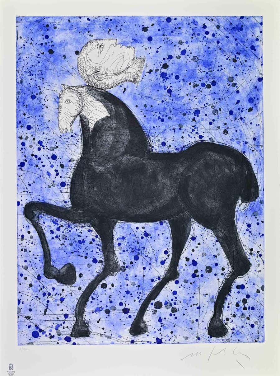 Horse and Knight, Olympic Games - Etching by Mimmo Paladino - 2008