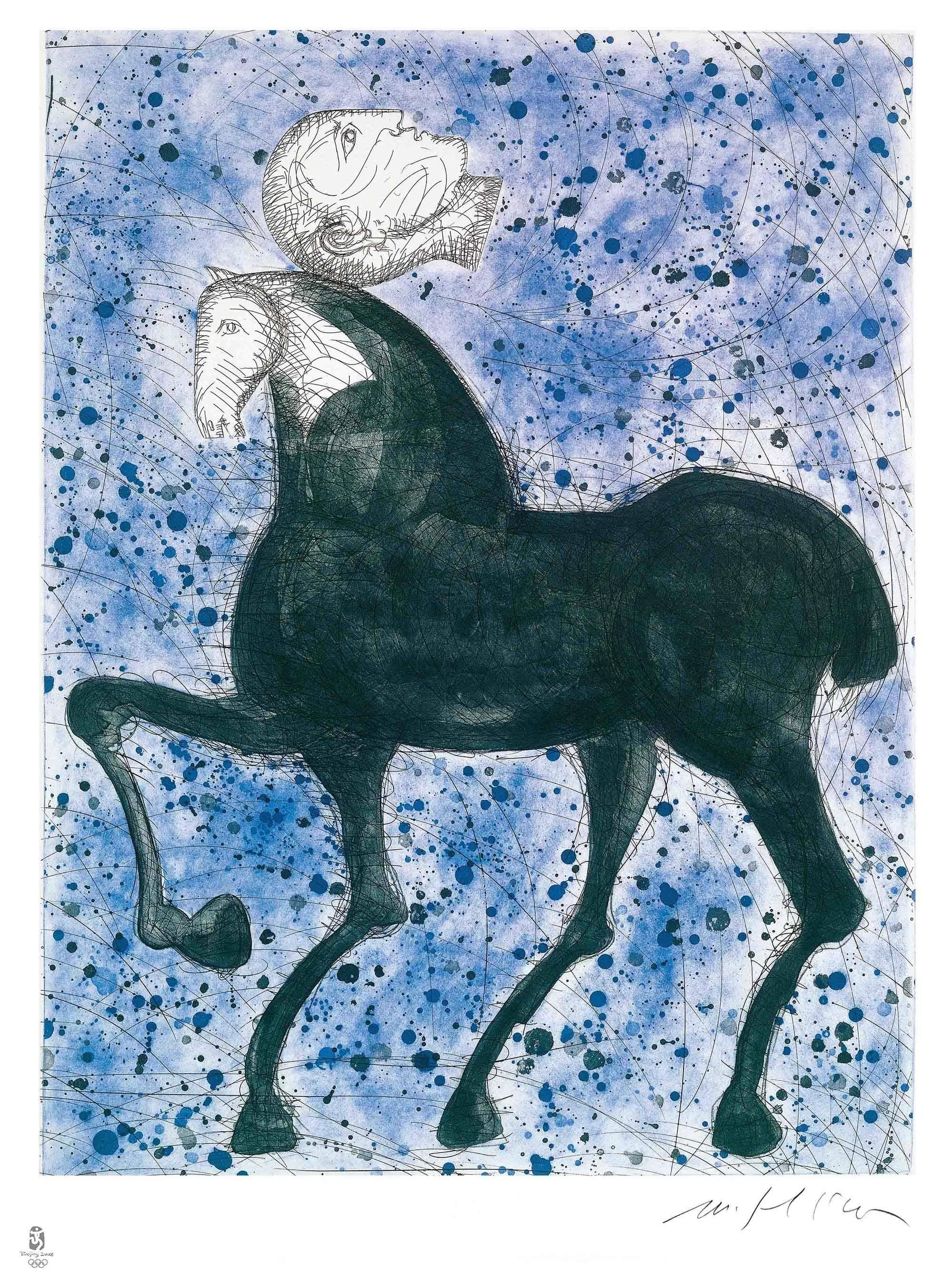 Cheval et chevalier - eau-forte originale de Mimmo Paladino - 2008