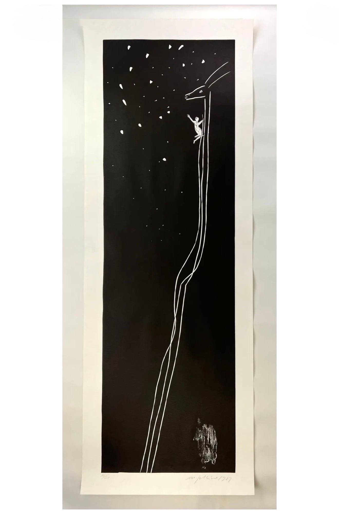 Großer italienischer neoexpressionistischer Mimmo Paladino Linoleum-Blockdruck Atlantico mit Linoleum-Druck im Angebot 4