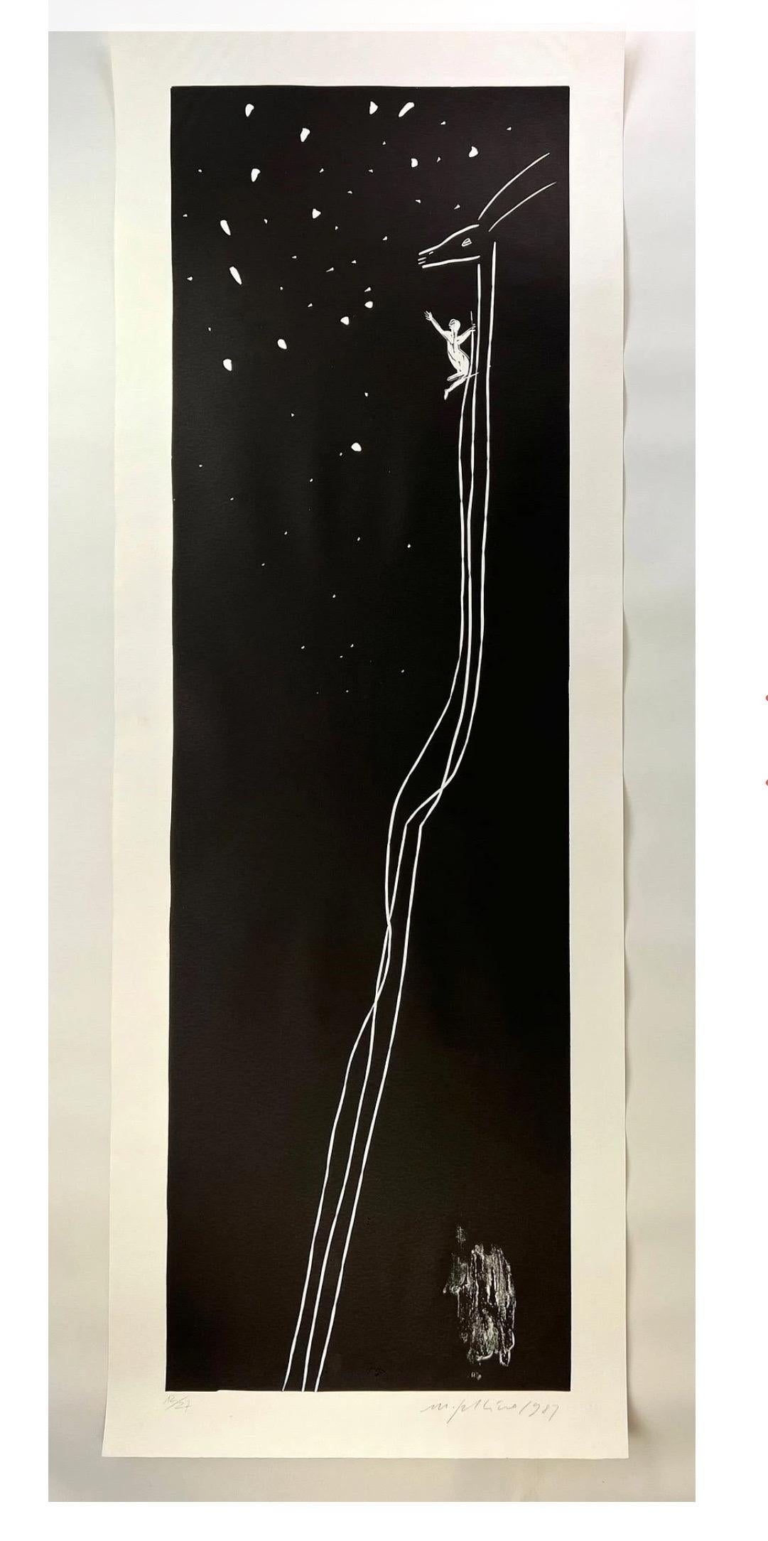 Großer italienischer neoexpressionistischer Mimmo Paladino Linoleum-Blockdruck Atlantico mit Linoleum-Druck im Angebot 6