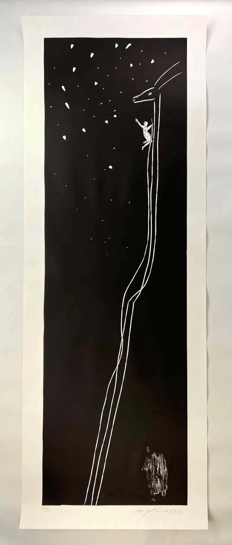 Huge Italian Neo Expressionist Mimmo Paladino Linoleum Block Print Atlantico
