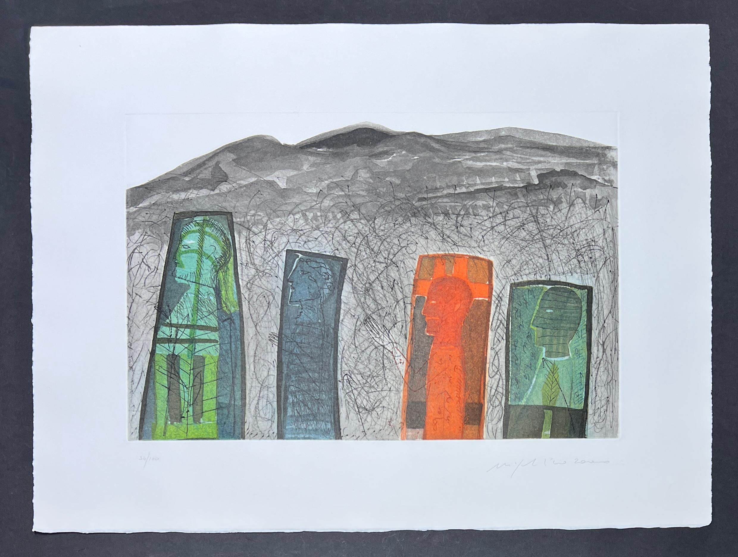 Mimmo Paladino (1948) - Color etching - Sguardo a destra - 2000 For Sale 1