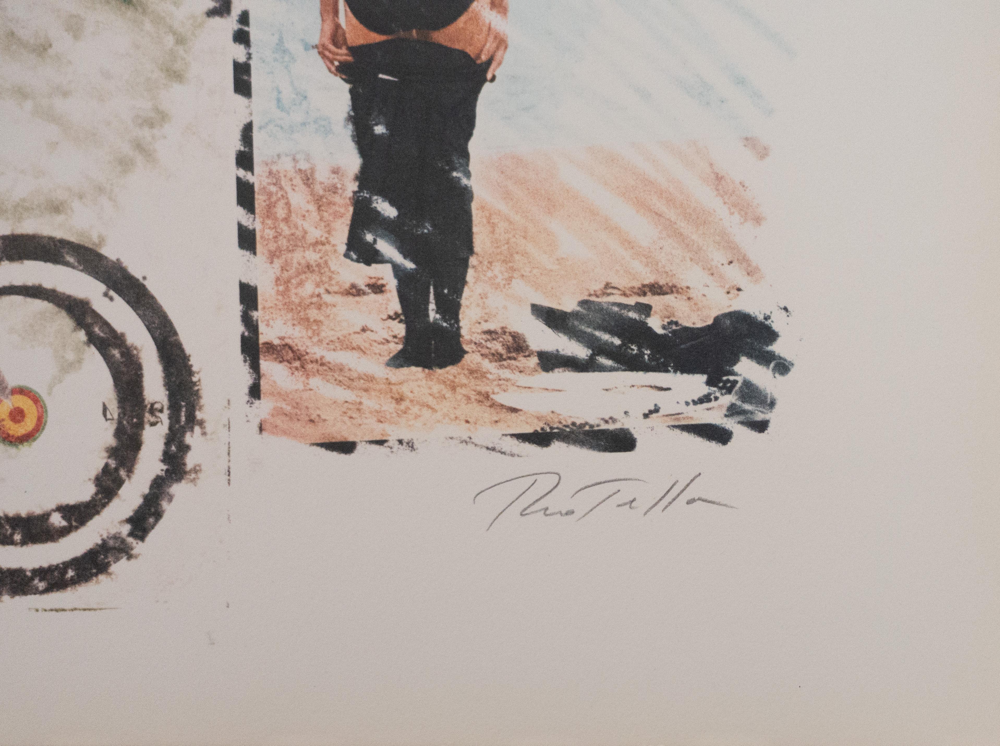 From a series of pop lithographs by Mimmo Rotella, published by Plura Edizioni, Italy, dating back to the early 1970s. Signed and numbered in pencil on the front. Edition 60/80 copies.
Opera Proveniente da collezione privata, Italia.

The piece is