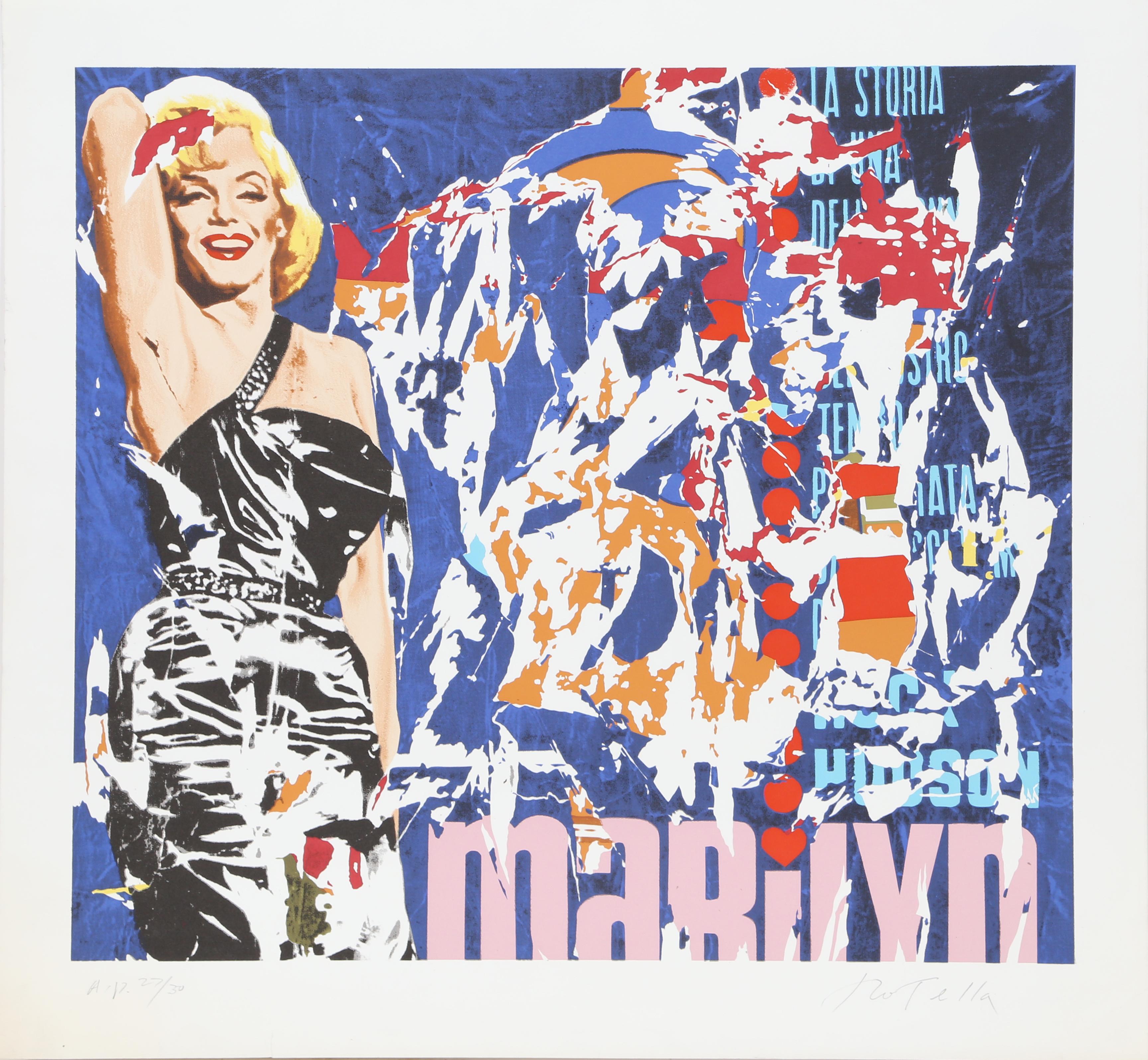 Künstler: Mimmo Rotella, Italiener (1918 - 2006)
Titel: Marilyn 3
Jahr: 1979
Medium: Serigraphie, signiert und nummeriert mit Bleistift
Auflage: AP 27/30
Größe: 26 x 27 Zoll