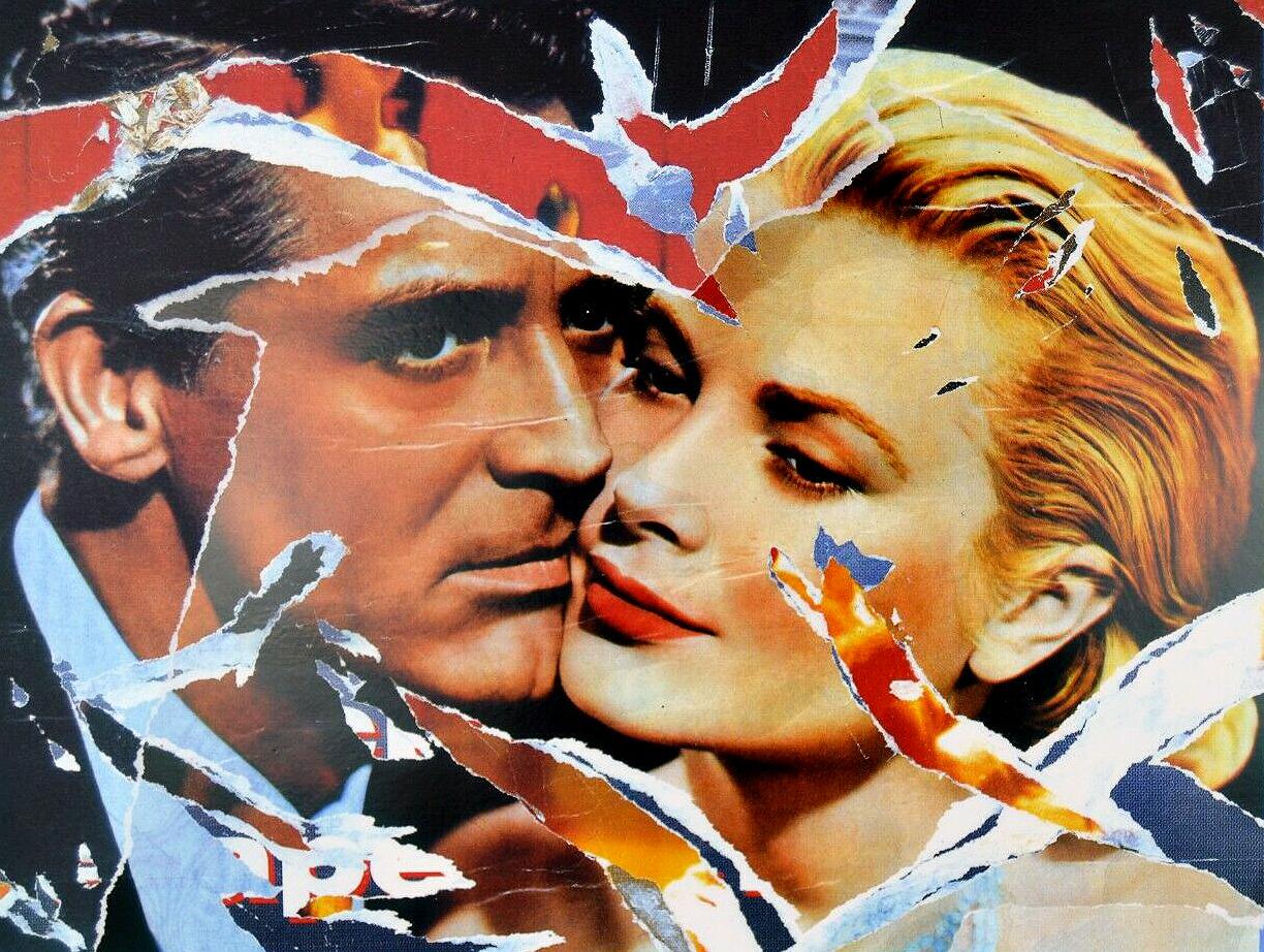 MIMMO ROTELLA Decollage Hand signed - Cary Grant & Grace Kelly To Catch a Thief - Print by Mimmo Rotella