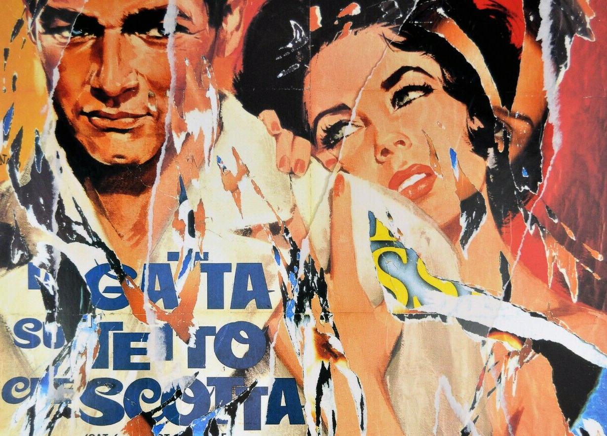 MIMMO ROTELLA Decollage Hand signed - Hollywood Liz Taylor & Paul Newman Pop Art - Print by Mimmo Rotella