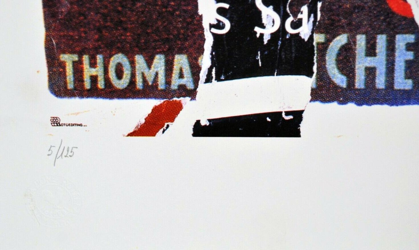 MIMMO ROTELLA - Stagecoach - Hand signed - Hollywood Western John Wayne Pop Art - Beige Figurative Print by Mimmo Rotella