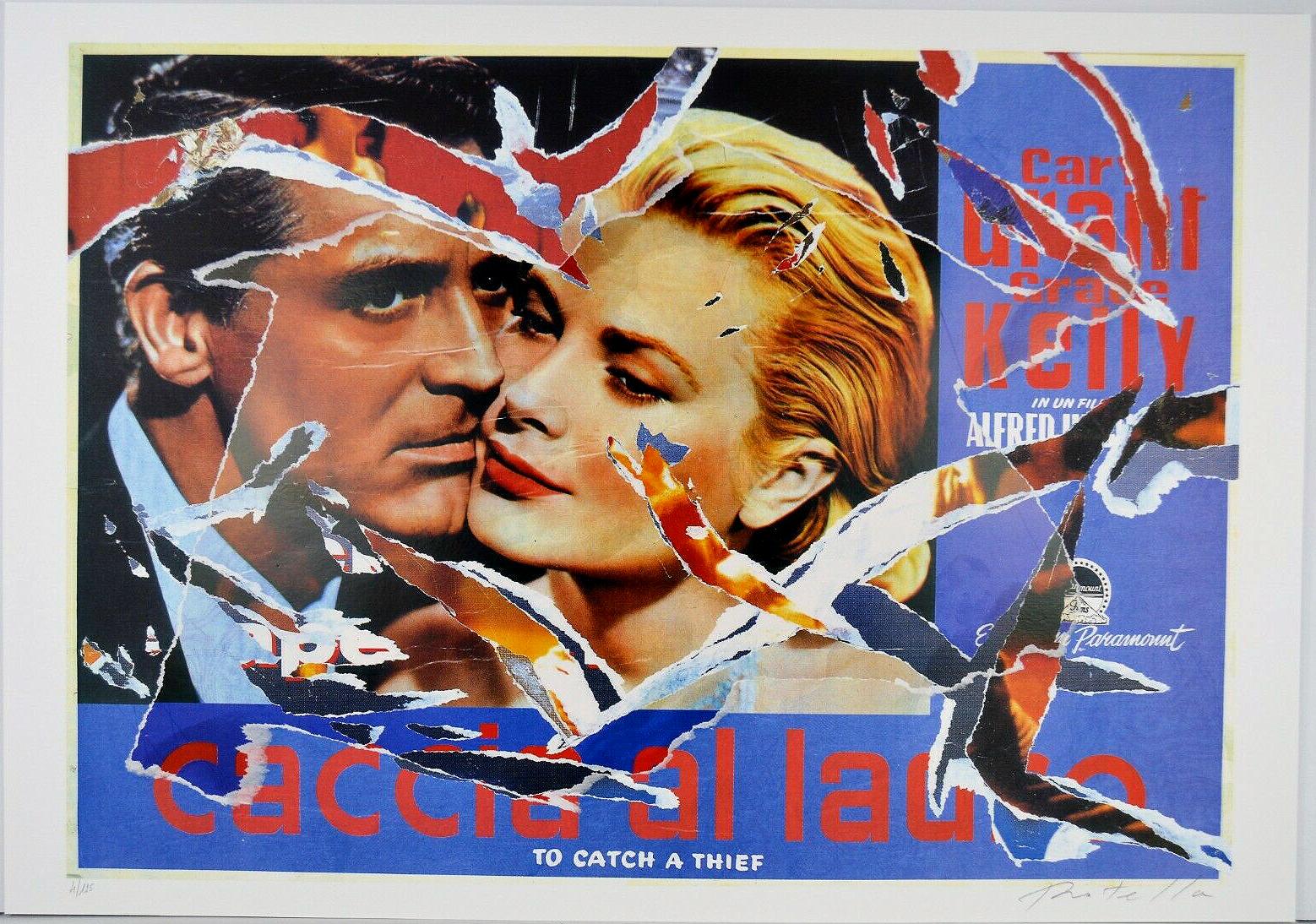 Mimmo Rotella Figurative Print - MIMMO ROTELLA Decollage Hand signed - Cary Grant & Grace Kelly To Catch a Thief