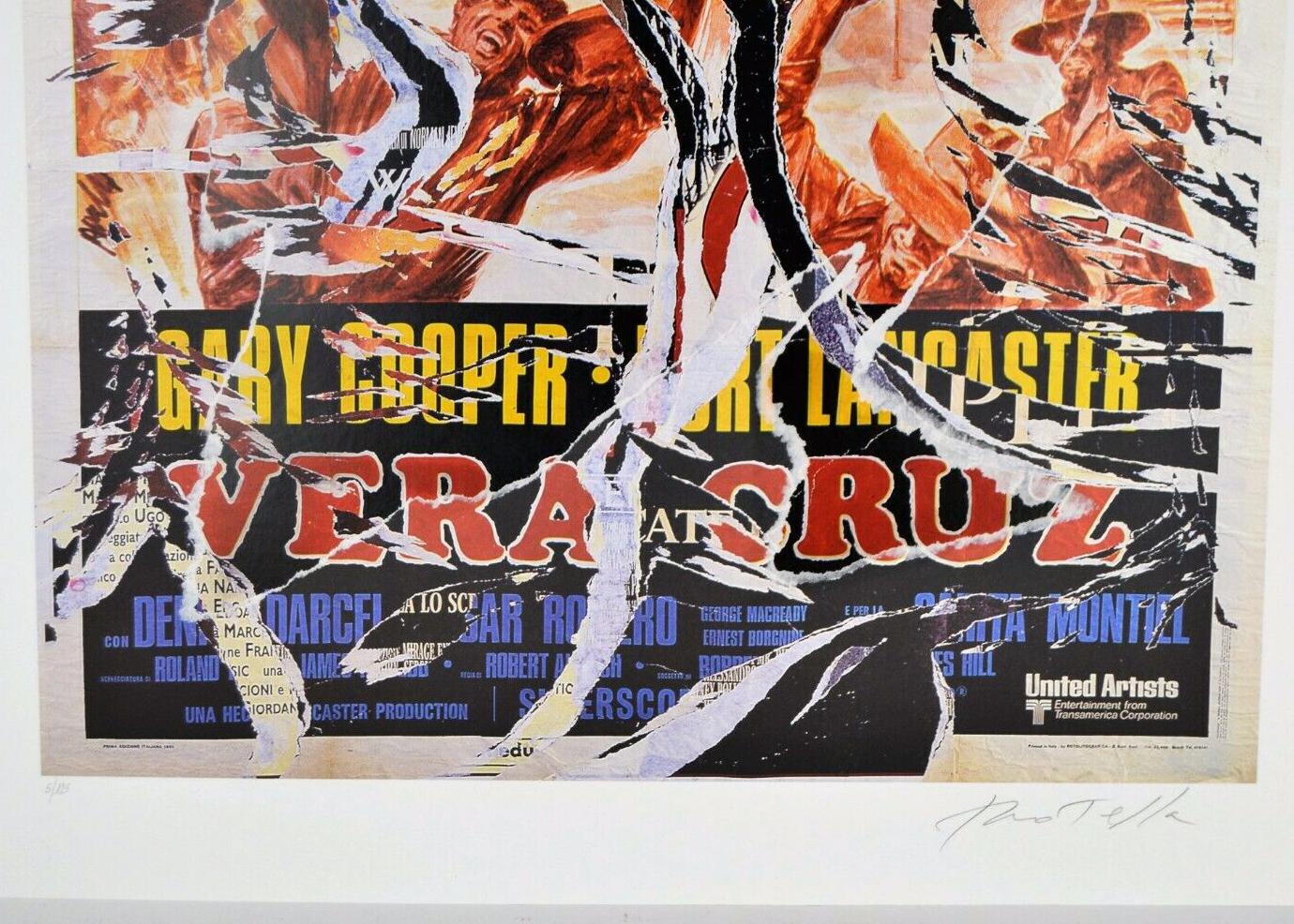Mimmo Rotella - VERA CRUZ
Date of creation: circa 2005
Medium: Multiple decollage screen print on heavyweight paper
Edition: 125 + L + P.A.
Size: 100 x 70 cm
Condition: In very good conditions and never framed
Observations: Multiple decollage hand
