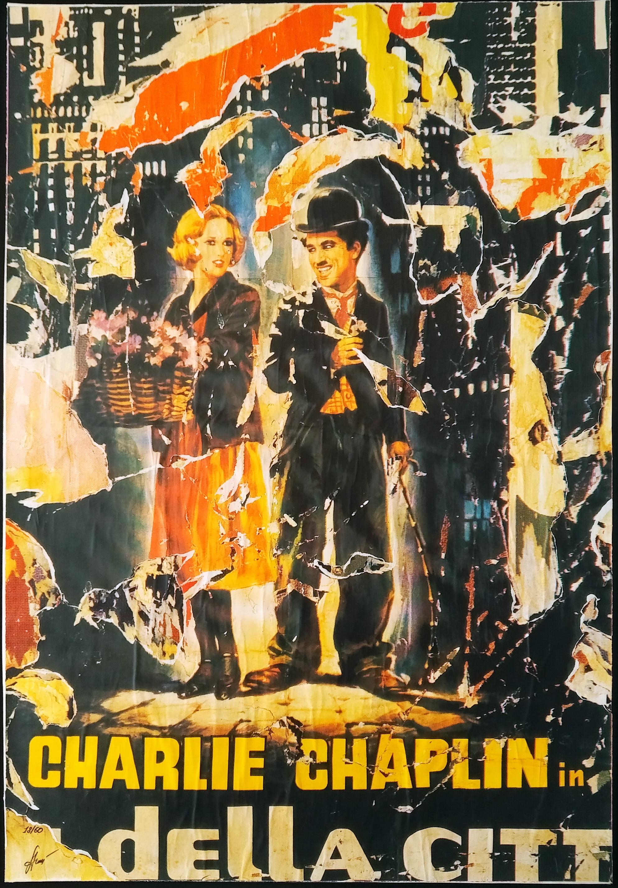 Mimmo Rotella „The Lights of the City“ Siebdruck auf Leinwand mit geschwärztem Siebdruck im Angebot 1