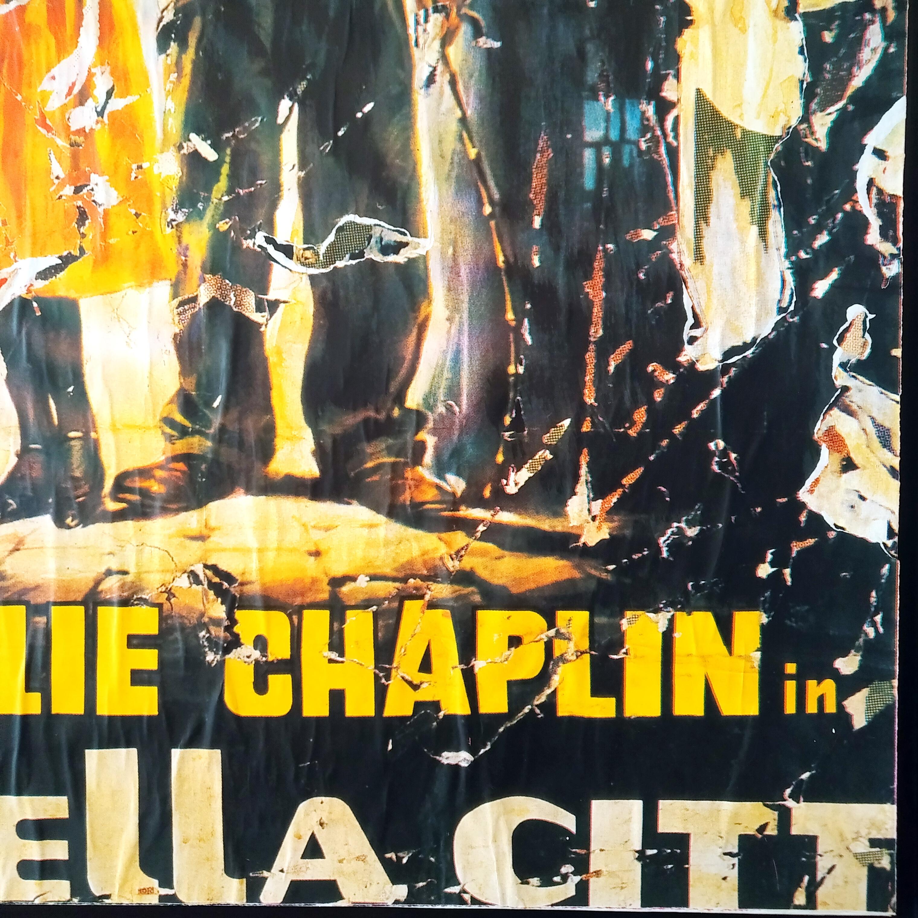 Mimmo Rotella The Lights of the City Slashed Silk-screen Print on Canvas For Sale 1